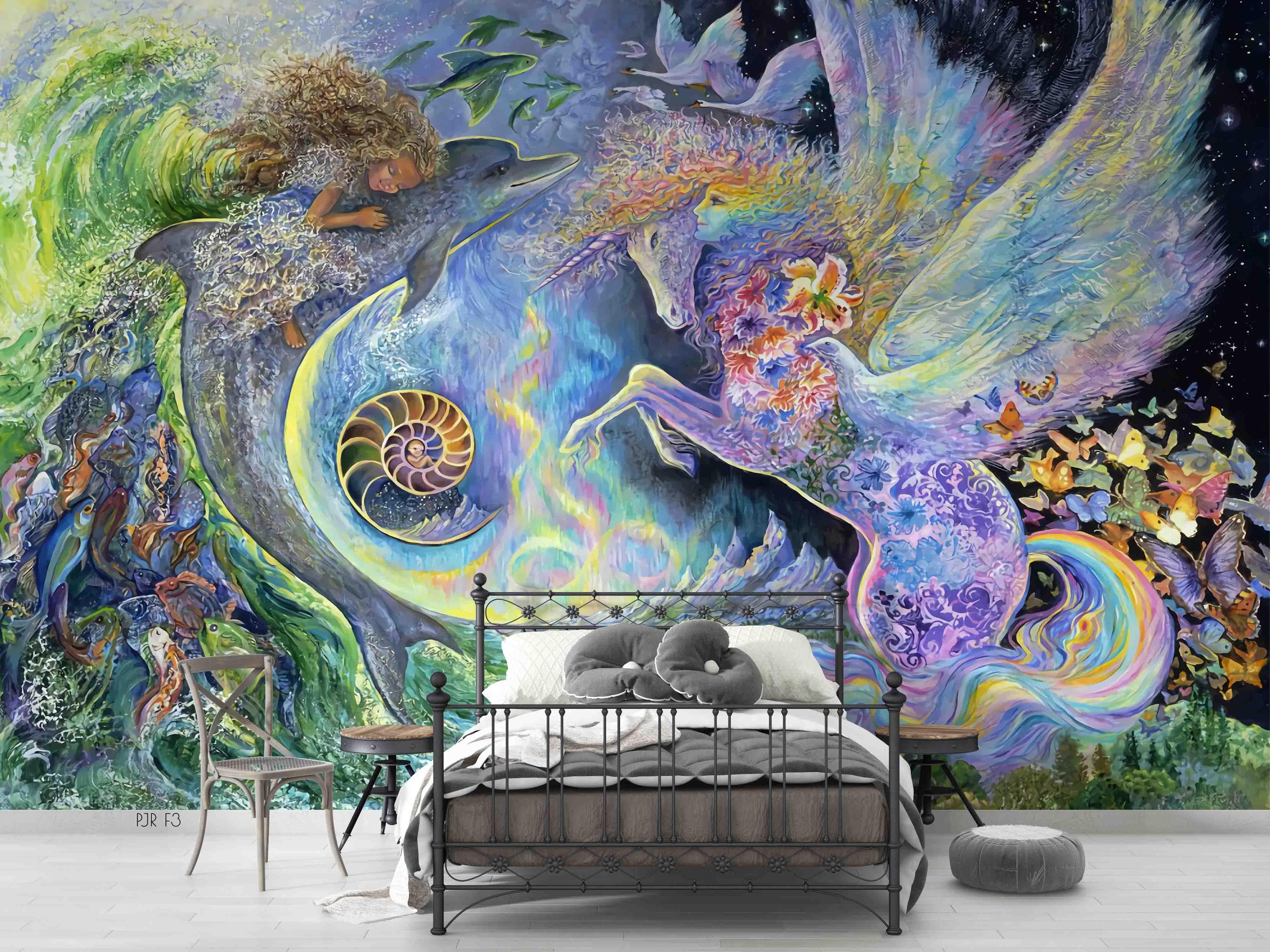 3D Winged Horse Fantasy colourful winged horse fantasy mural wall mural wallpaper for kids room - view 2
