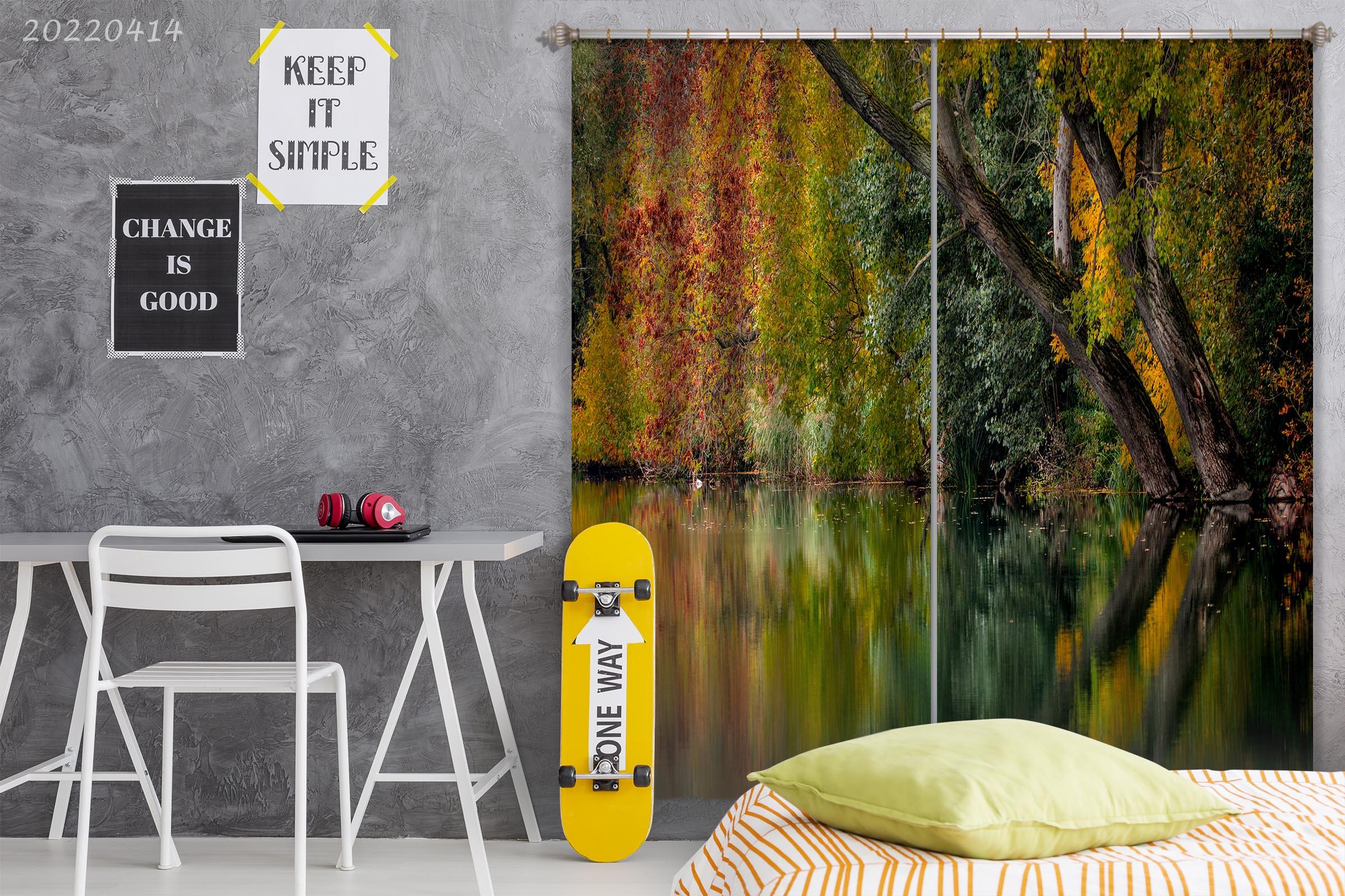 3D Tree Nature Forest Branches Lake Autumn Curtains and Drapes GD 4041- Jess Art Decoration