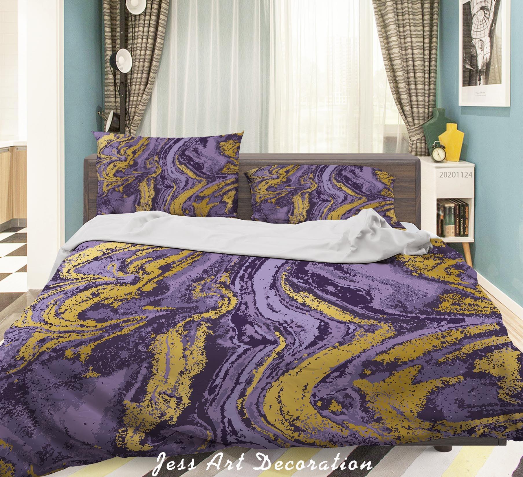 3D Abstract Golden Purple Marbled Quilt Cover Set Bedding Set Duvet Cover Pillowcases LXL- Jess Art Decoration