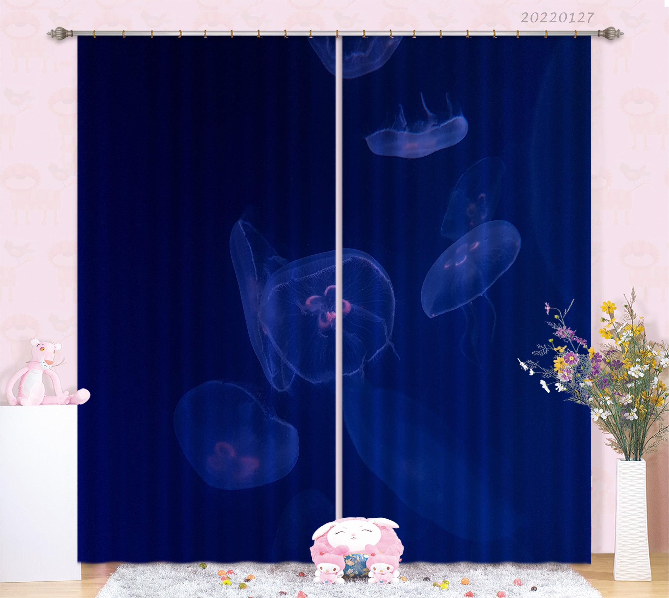 3D Blue Ocean Transparent Jellyfish Curtains and Drapes GD 1402- Jess Art Decoration