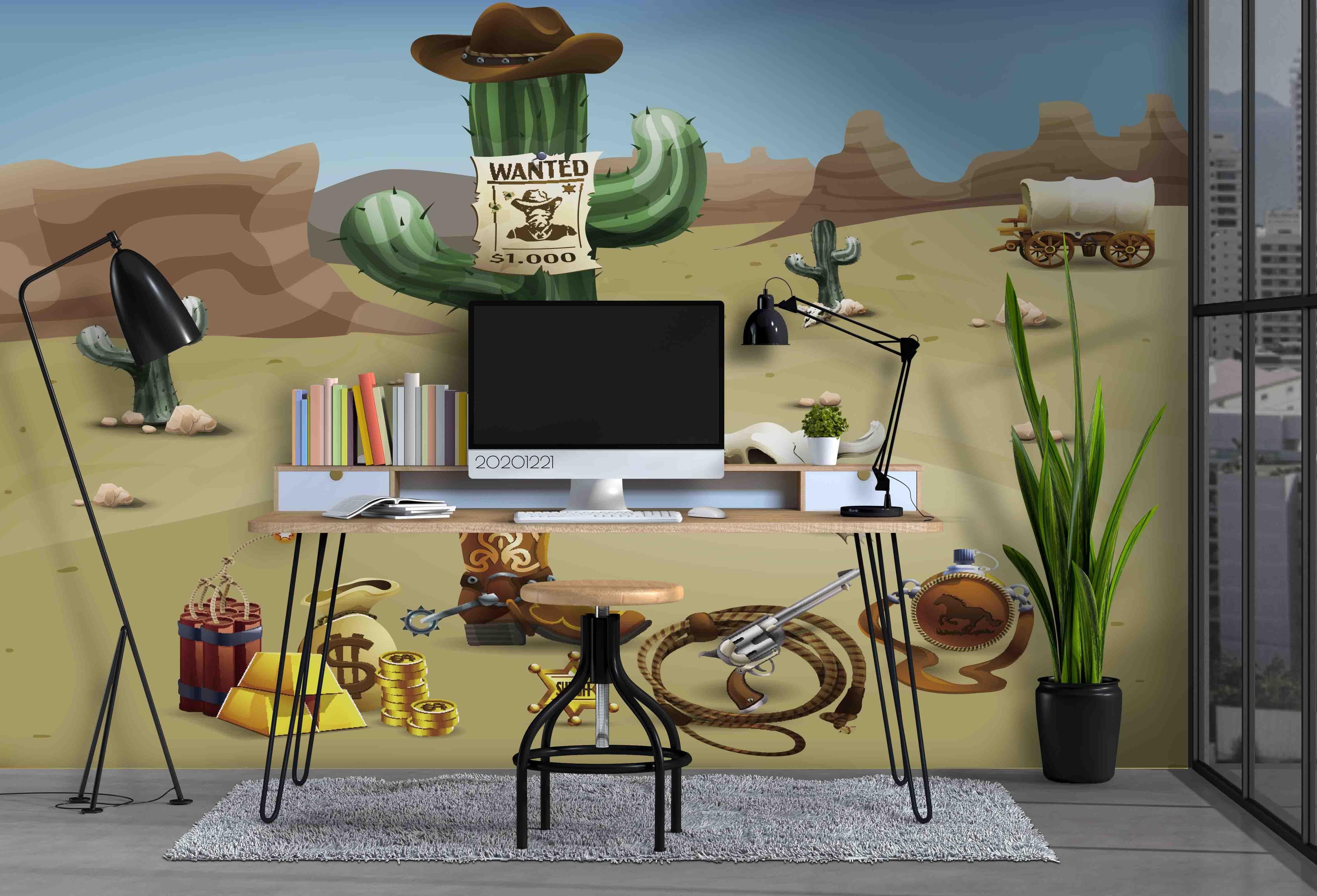 3D Hand Drawn Desert Cactus Cowboy Decoration Wall Mural Wallpaper LQH 84- Jess Art Decoration