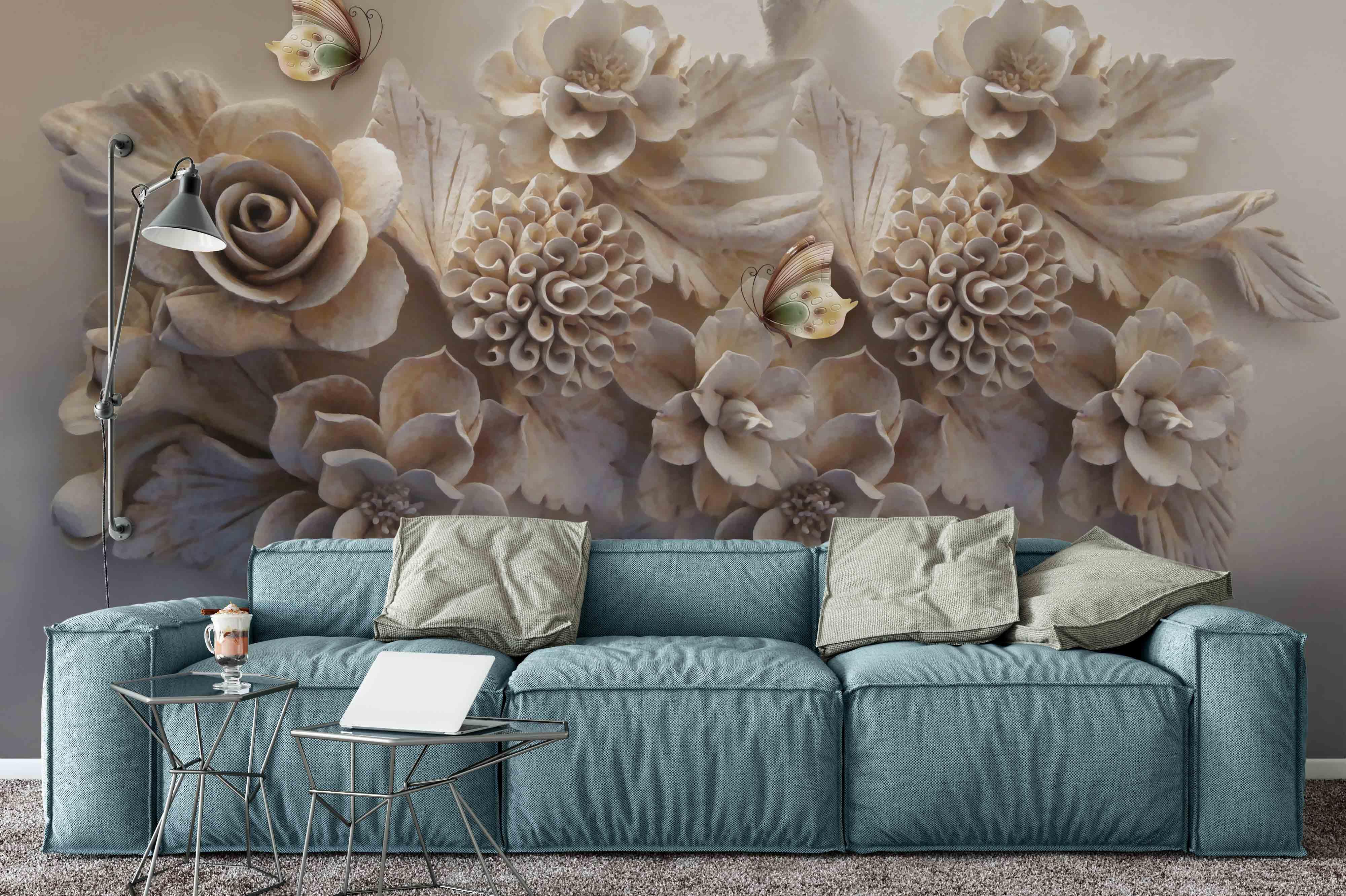 3D Emboss Floral Butterfly Wall Mural Wallpaper 11- Jess Art Decoration