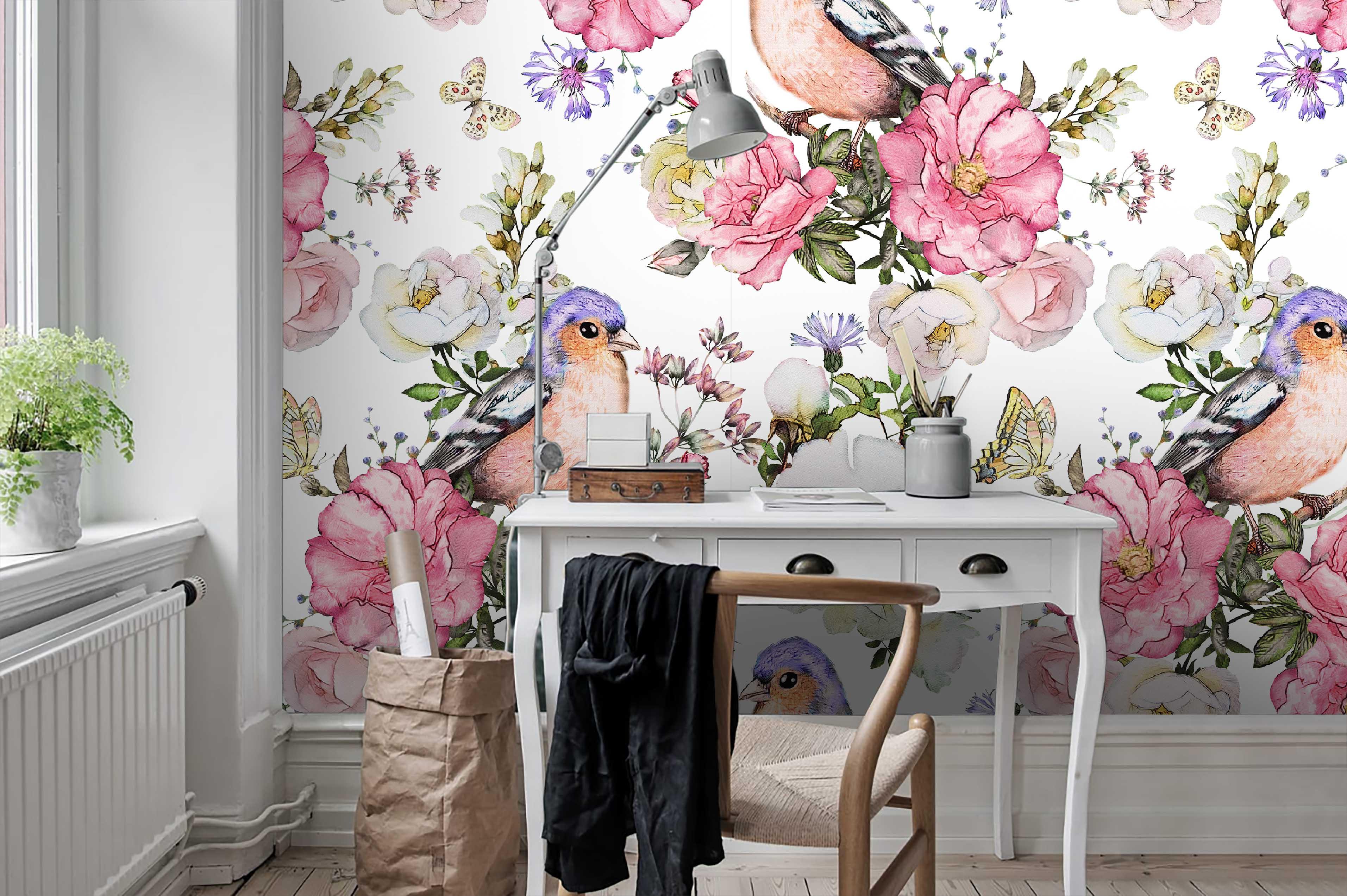 3D Colorful Flowers Birds Background Wall Mural Wallpaper 47- Jess Art Decoration