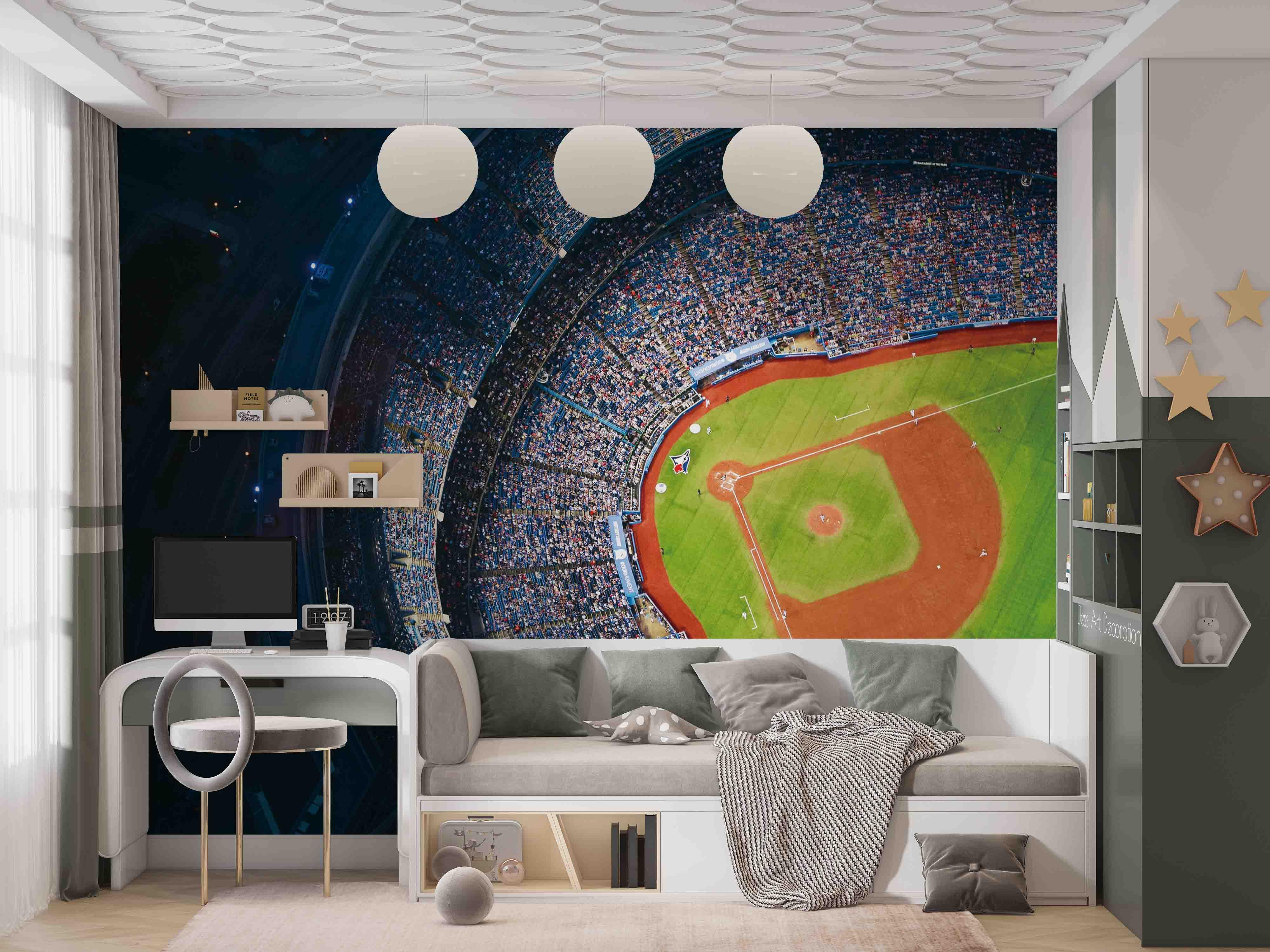 Aerial View Baseball Field Stand Spectator Wallpaper baseball wall mural for sports room or fan space