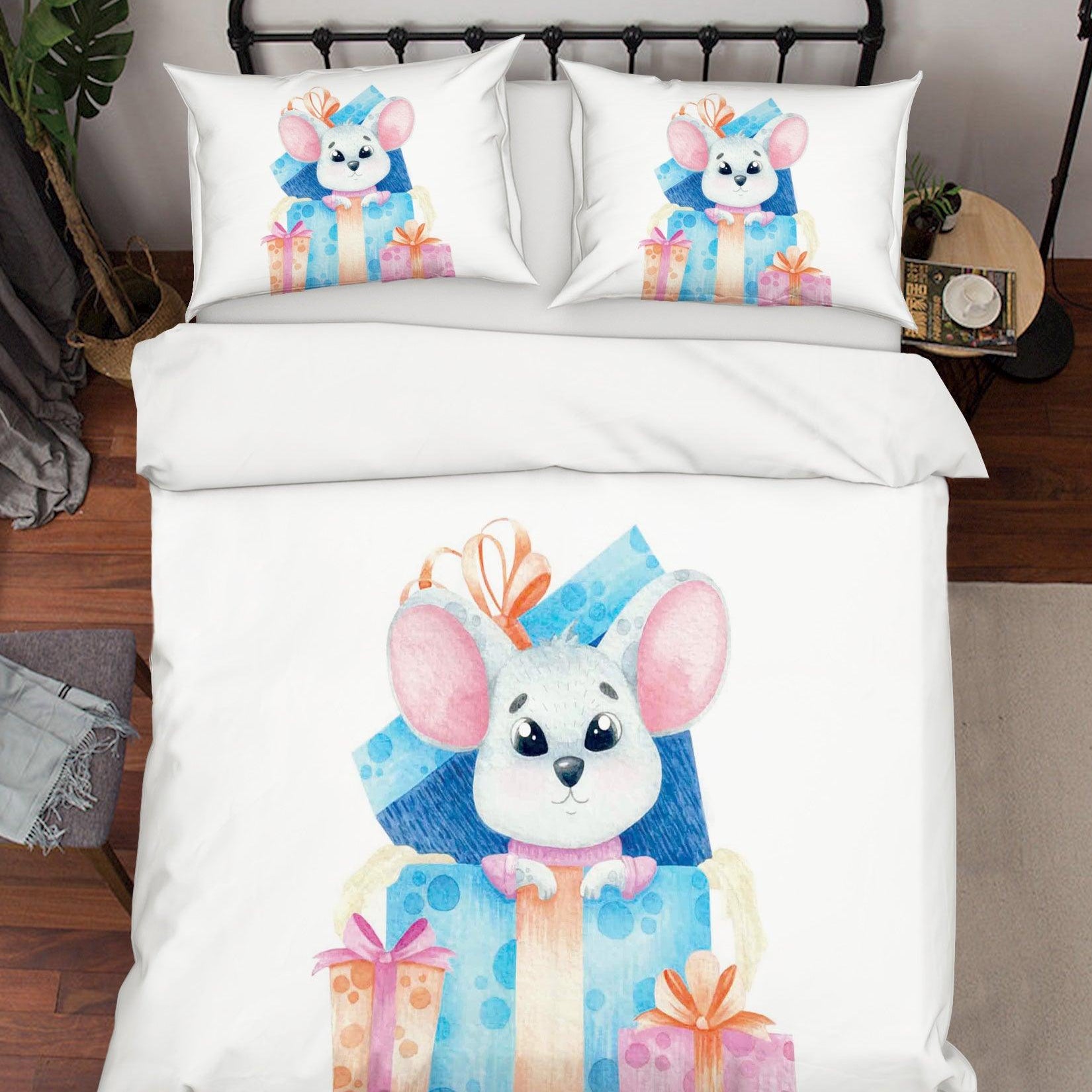 3D White Mouse Gift Quilt Cover Set Bedding Set Duvet Cover Pillowcases SF17- Jess Art Decoration