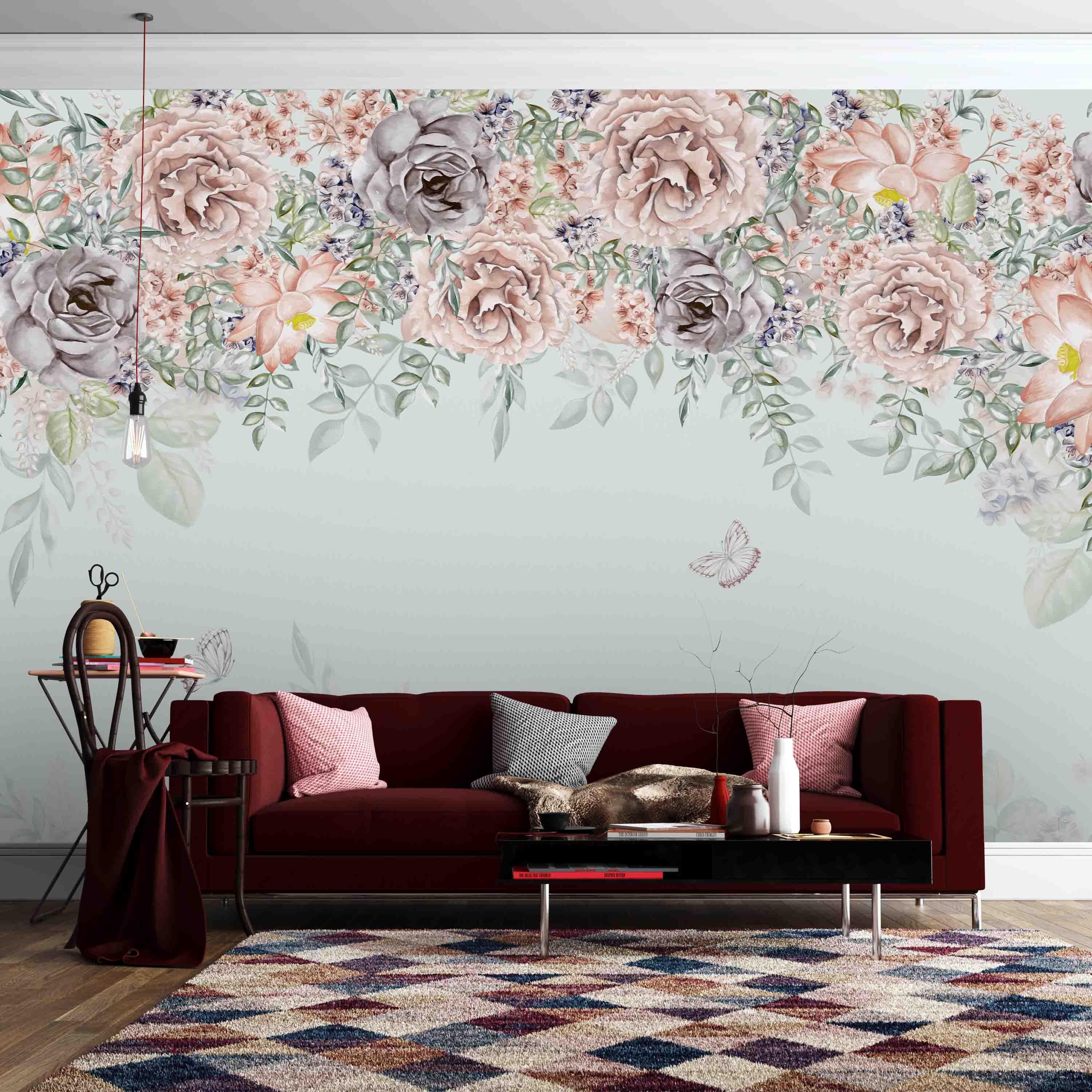 3D Hand Painted Pink Rose Wall Mural Wallpaper A294 LQH- Jess Art Decoration