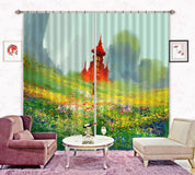 3D Woman Flower Field Red Castle Painting Curtains and Drapes GD 4603- Jess Art Decoration