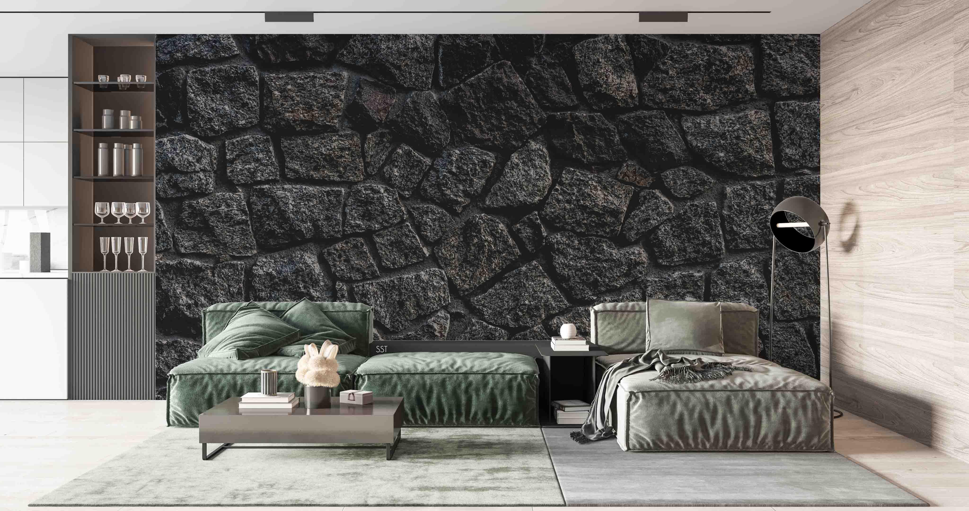 3D Black Rock Texture black stone rock texture wall mural wallpaper for dining room - view 3