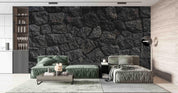 3D Black Rock Texture black stone rock texture wall mural wallpaper for dining room - view 3