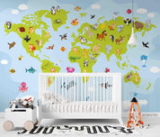3D Cartoon Animal Map World Wall Mural Wallpaper SWW4483- Jess Art Decoration