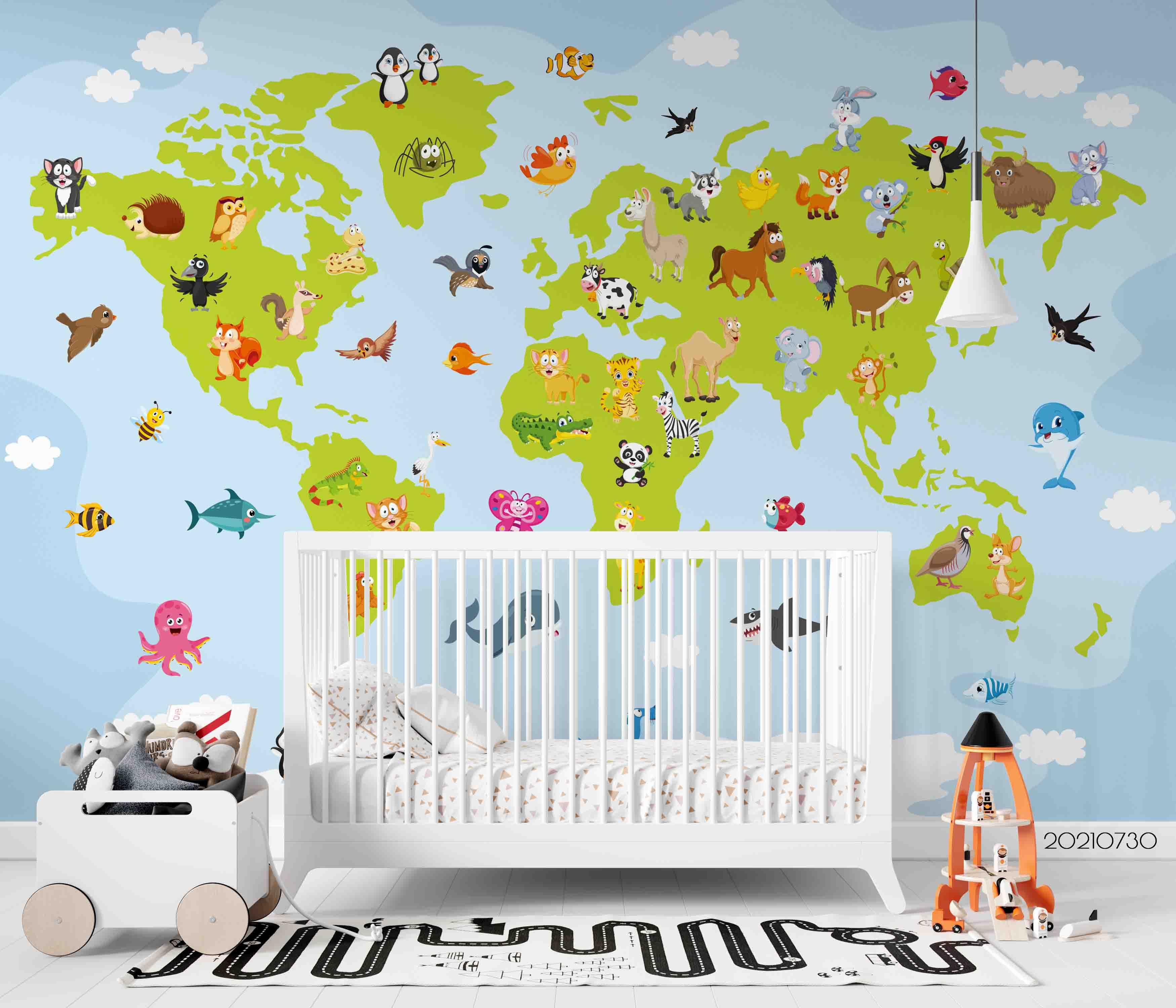 3D Cartoon Animal Map World Wall Mural Wallpaper SWW4483- Jess Art Decoration