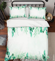 3D Watercolor Green Leaf Quilt Cover Set Bedding Set Duvet Cover Pillowcases 110- Jess Art Decoration