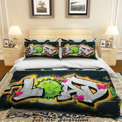 3D Abstract Colored Street Graffiti Quilt Cover Set Bedding Set Duvet Cover Pillowcases 175- Jess Art Decoration