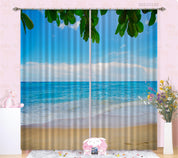 3D Blue Sea Beach Green Leaf Curtains and Drapes GD 1649- Jess Art Decoration