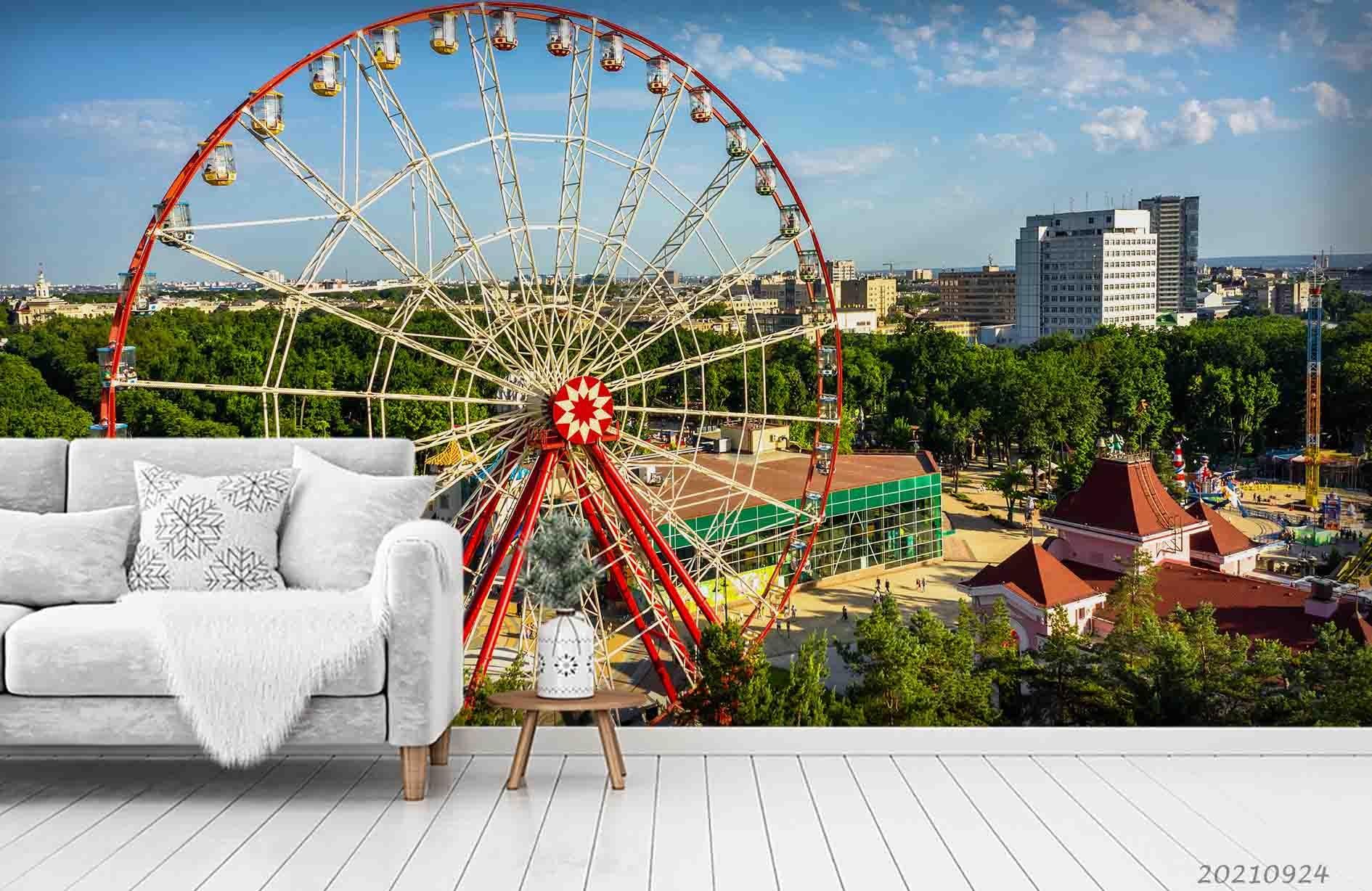 3D City Forest Ferris Wheel Wall Mural Wallpaper LQH 657- Jess Art Decoration