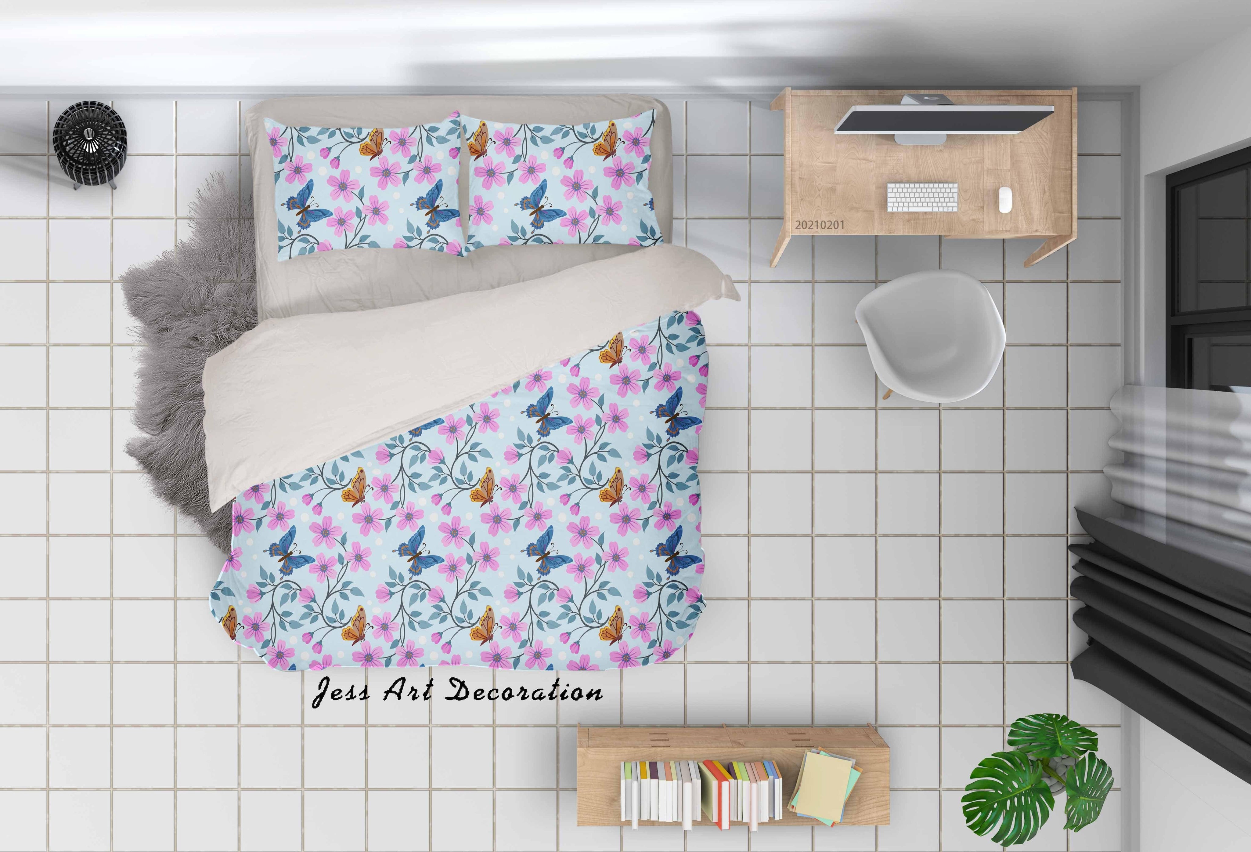3D Watercolor Pink Floral Butterfly Quilt Cover Set Bedding Set Duvet Cover Pillowcases 26- Jess Art Decoration
