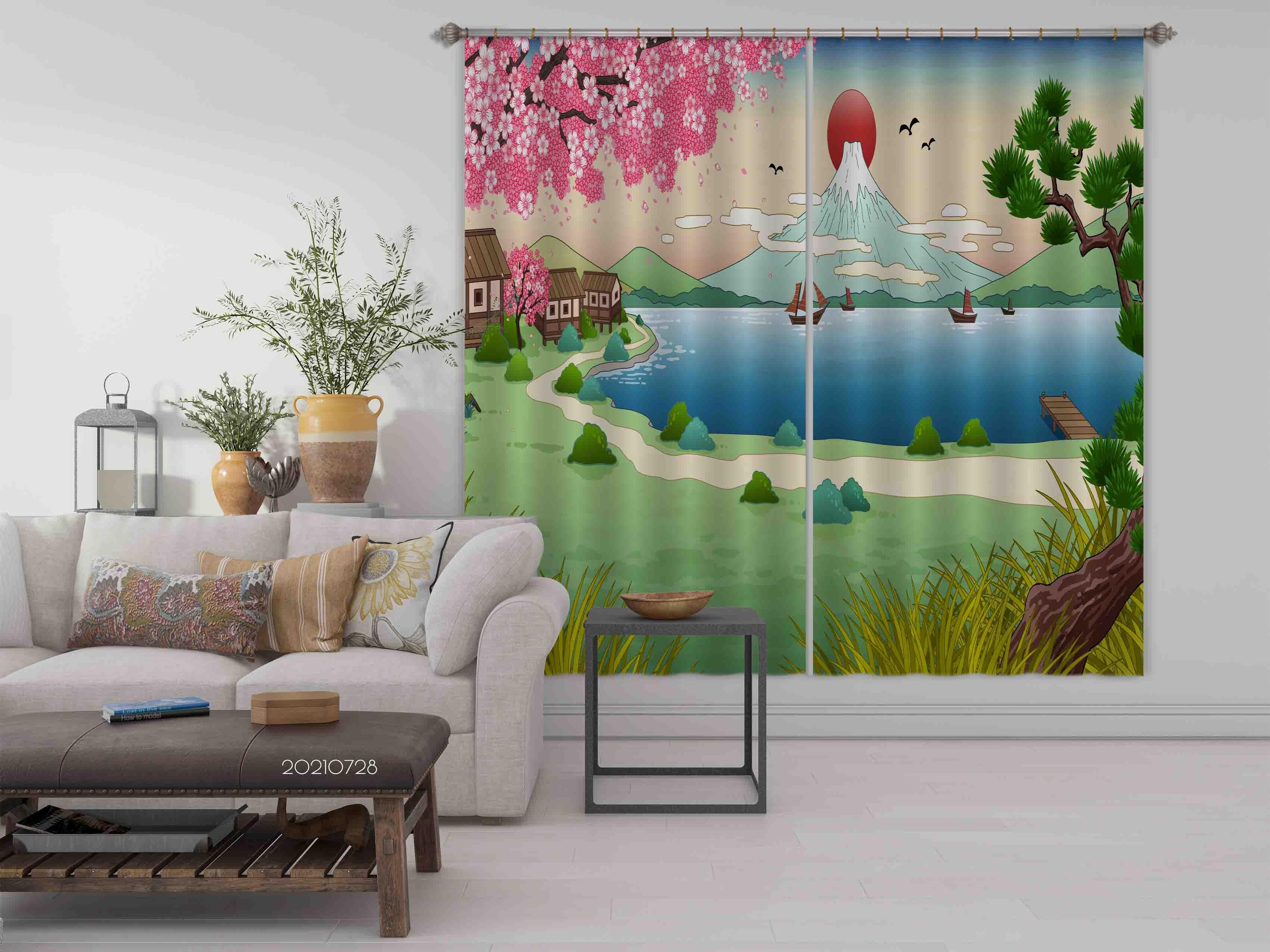 3D Japan Mount Fuji Landscape Curtains and Drapes LQH 75- Jess Art Decoration