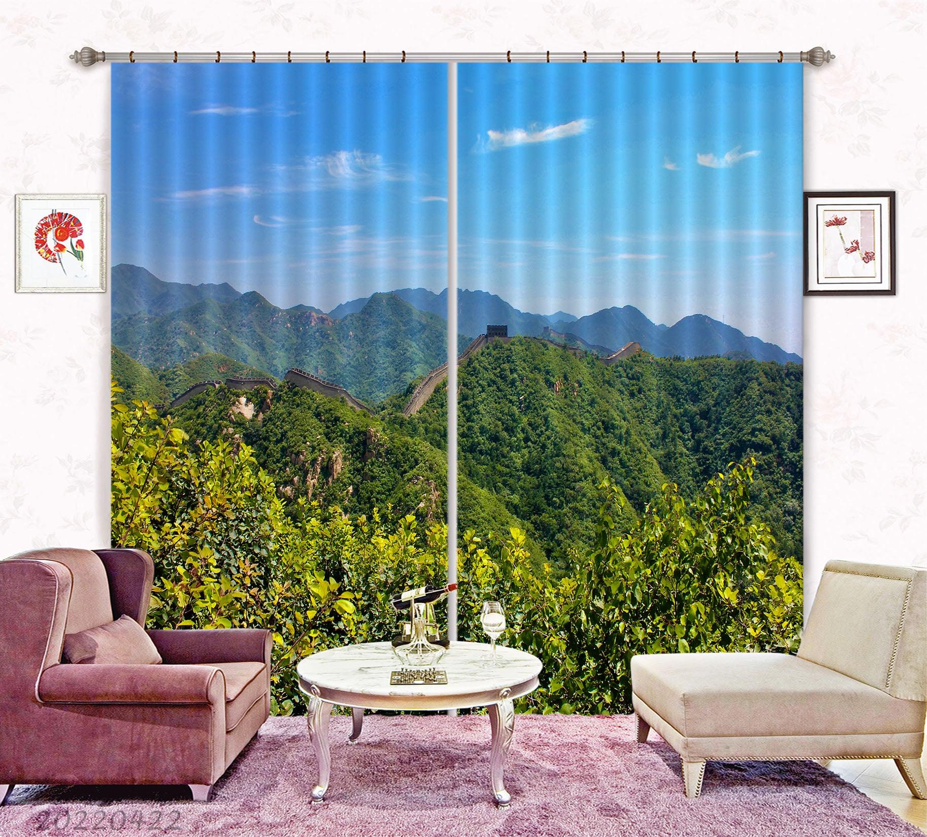 3D Landscape Mountain Forest Green Trees Wall Building Curtains and Drapes GD 4249- Jess Art Decoration