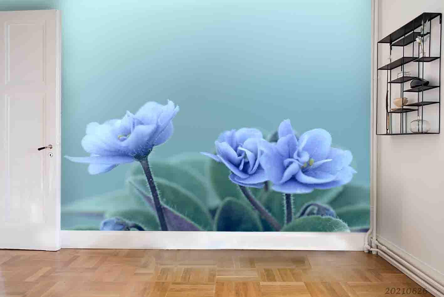 3D Watercolor Blue Floral Leaves Wall Mural Wallpaper LQH 21- Jess Art Decoration