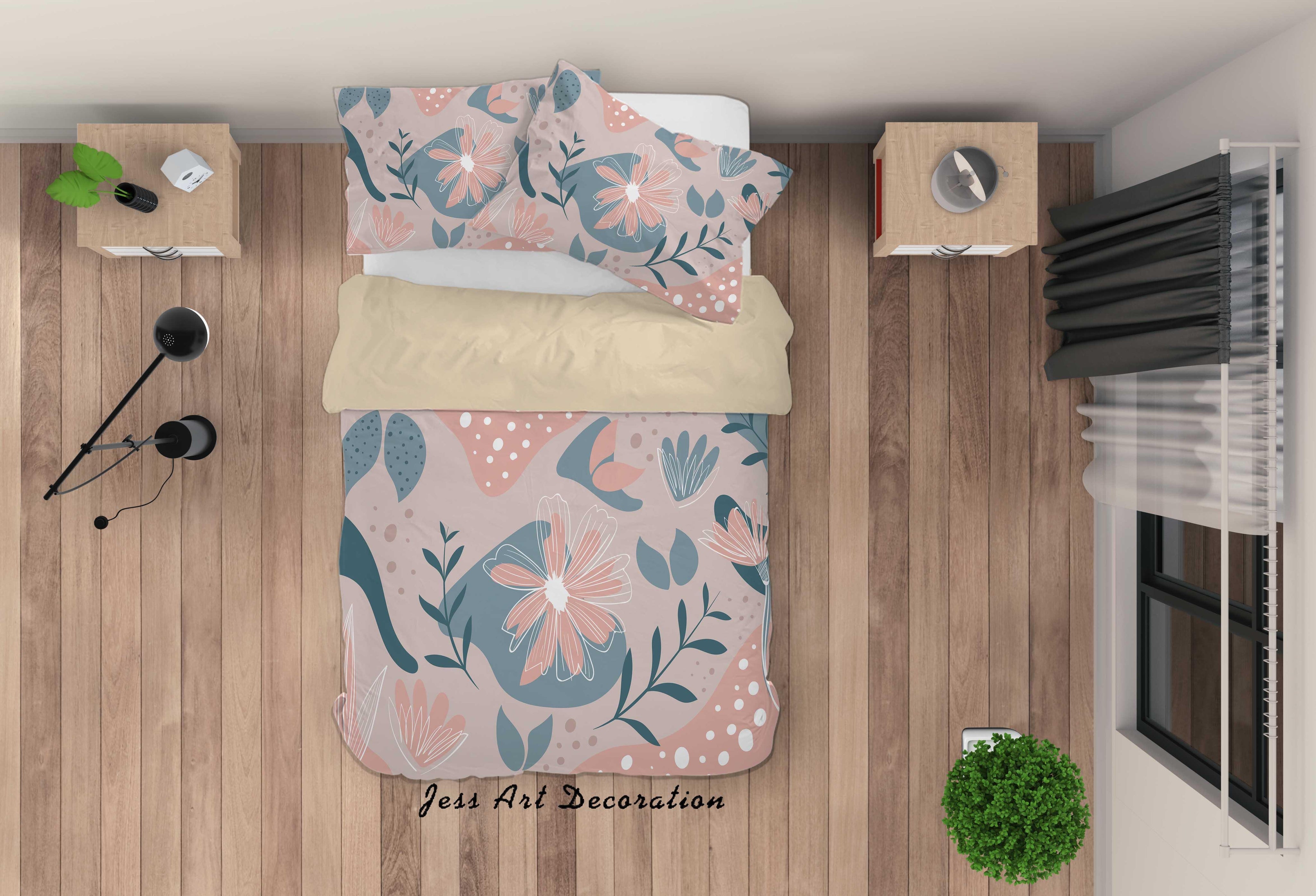 3D Cartoon Floral Leaf Quilt Cover Set Bedding Set Duvet Cover Pillowcases A020 LQH- Jess Art Decoration