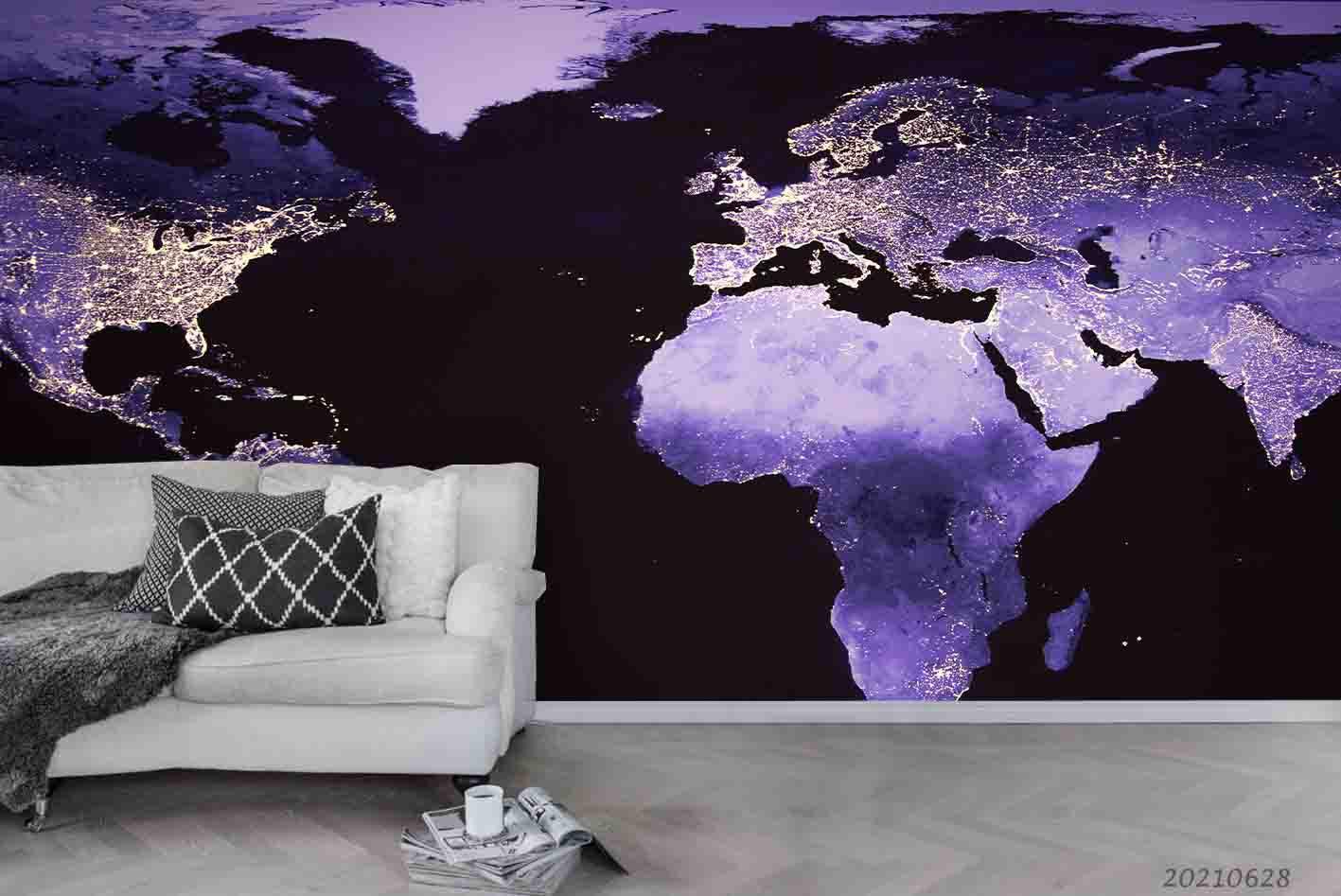 3D Abstract Purple World Map Wall Mural Wallpaper LQH 217- Jess Art Decoration