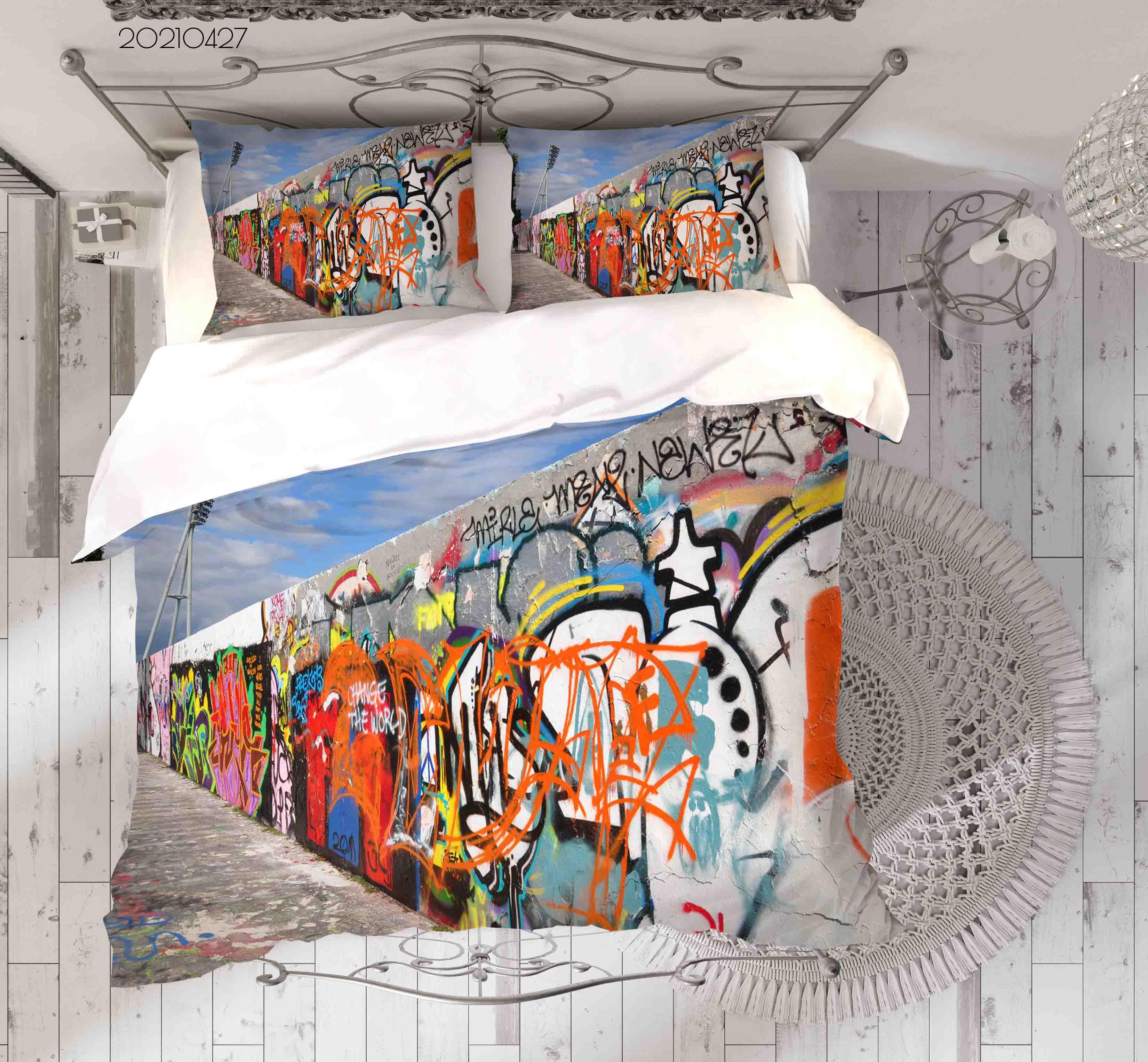 3D Abstract Colored Street Graffiti Quilt Cover Set Bedding Set Duvet Cover Pillowcases 71- Jess Art Decoration
