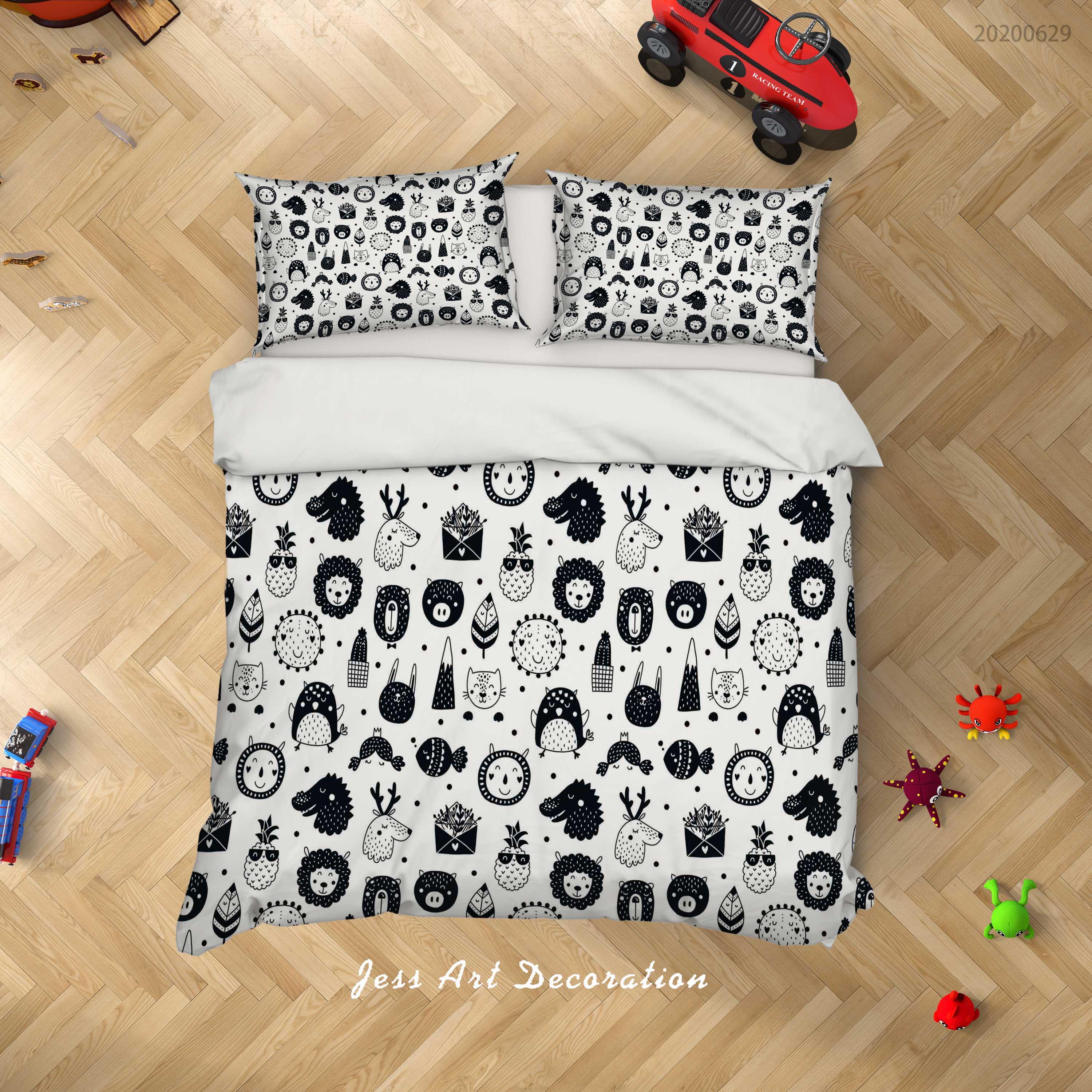 3D White Black Cartoon Animal Fruit Quilt Cover Set Bedding Set Duvet Cover Pillowcases SF92- Jess Art Decoration