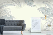 3D Hand  Draw Palm Leaf Linear Wall Mural Wallpaper SWW746- Jess Art Decoration
