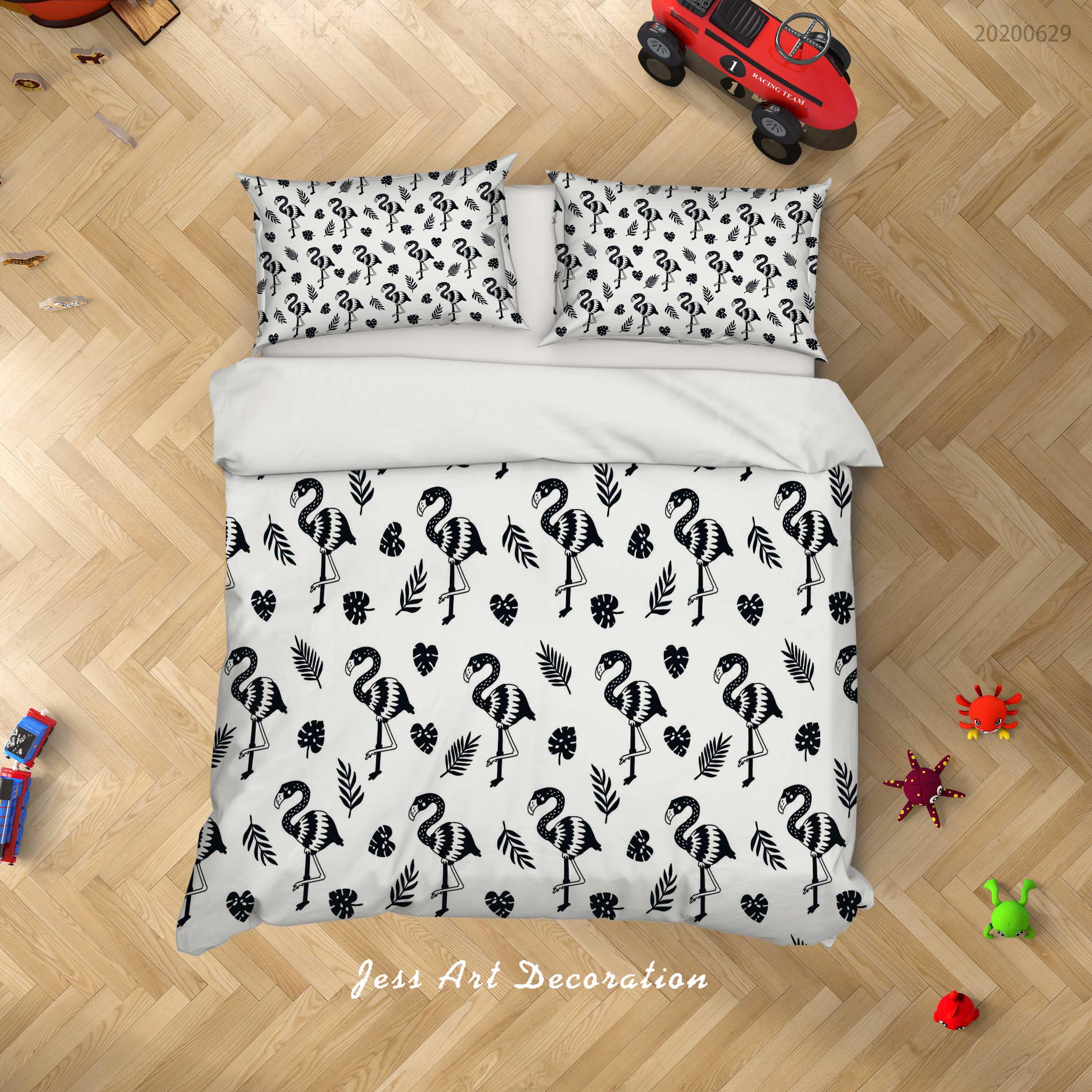 3D White Black Flamingo Leaves Quilt Cover Set Bedding Set Duvet Cover Pillowcases SF94- Jess Art Decoration