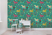 3D Cartoon Cute Animal Floral Horse Pattern Wall Mural Wallpaper WJ 5015- Jess Art Decoration