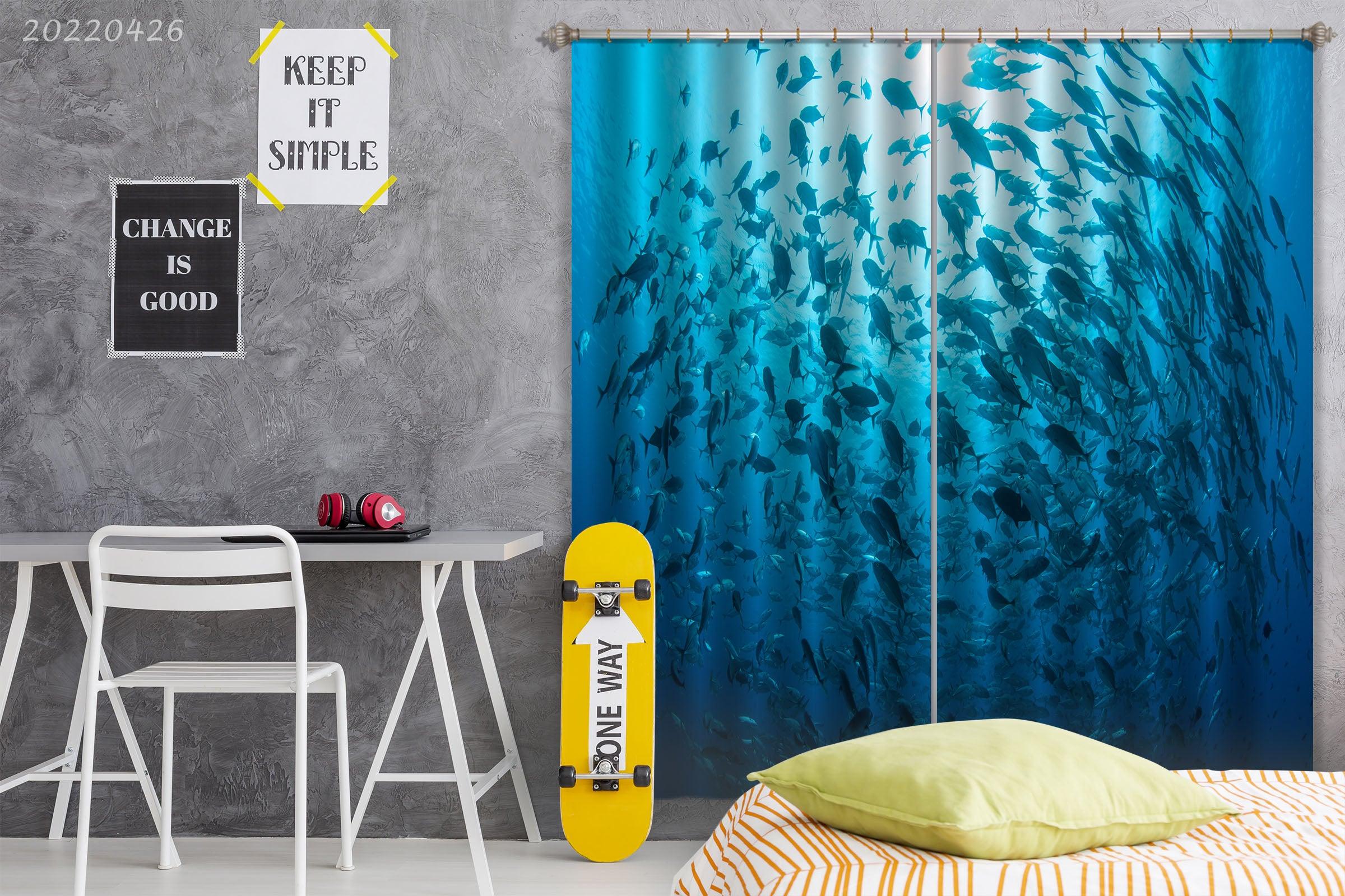 3D Ocean Blue Fish Swarm Sunbeam Curtains and Drapes GD 4875- Jess Art Decoration