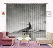 3D Huge Wave Man Surfing Black White Curtains and Drapes GD 4228- Jess Art Decoration
