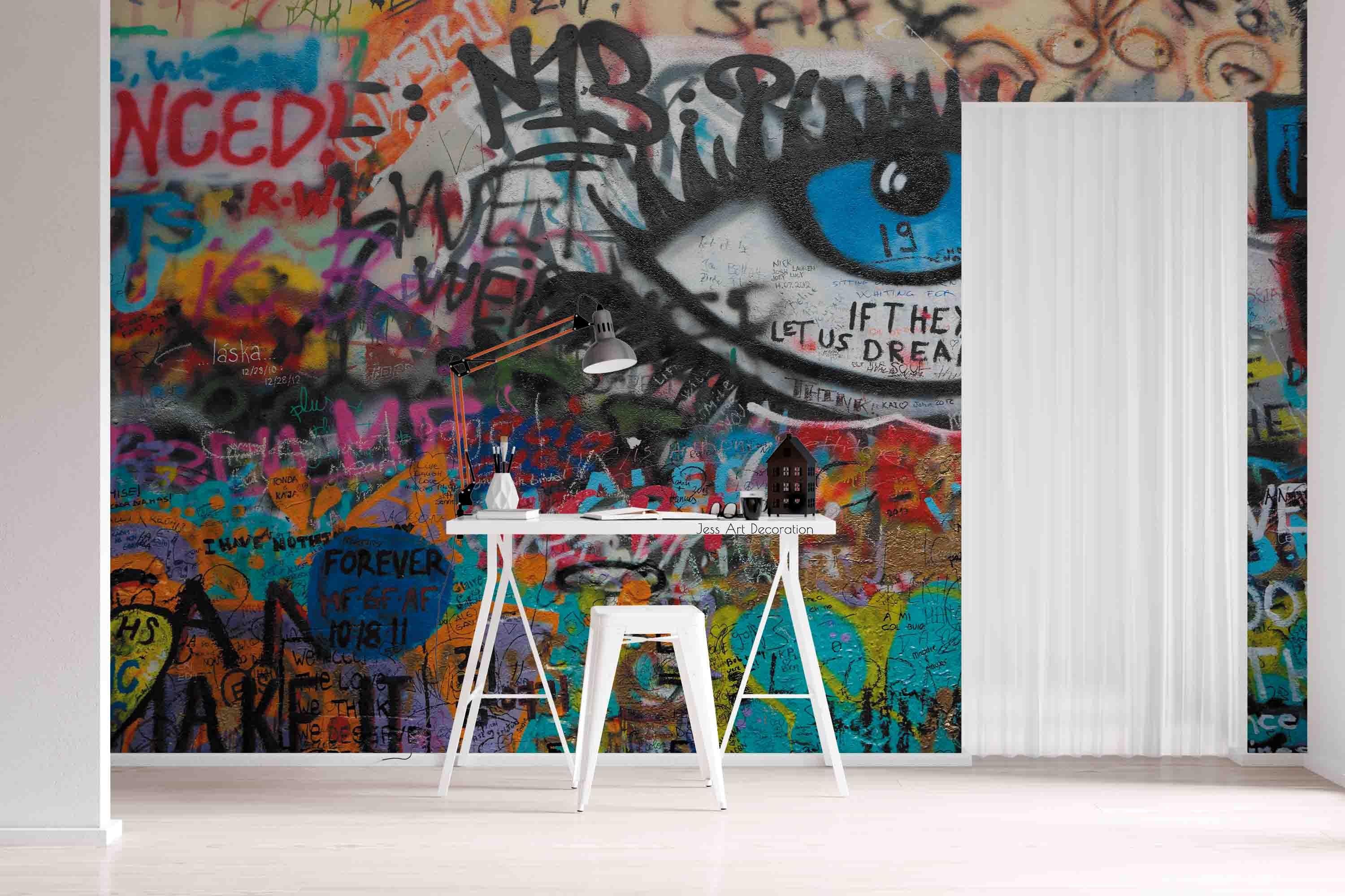 Graffiti Letter Eye Eyelash Wallpaper typography graffiti wall mural for teen room or studio - view 3