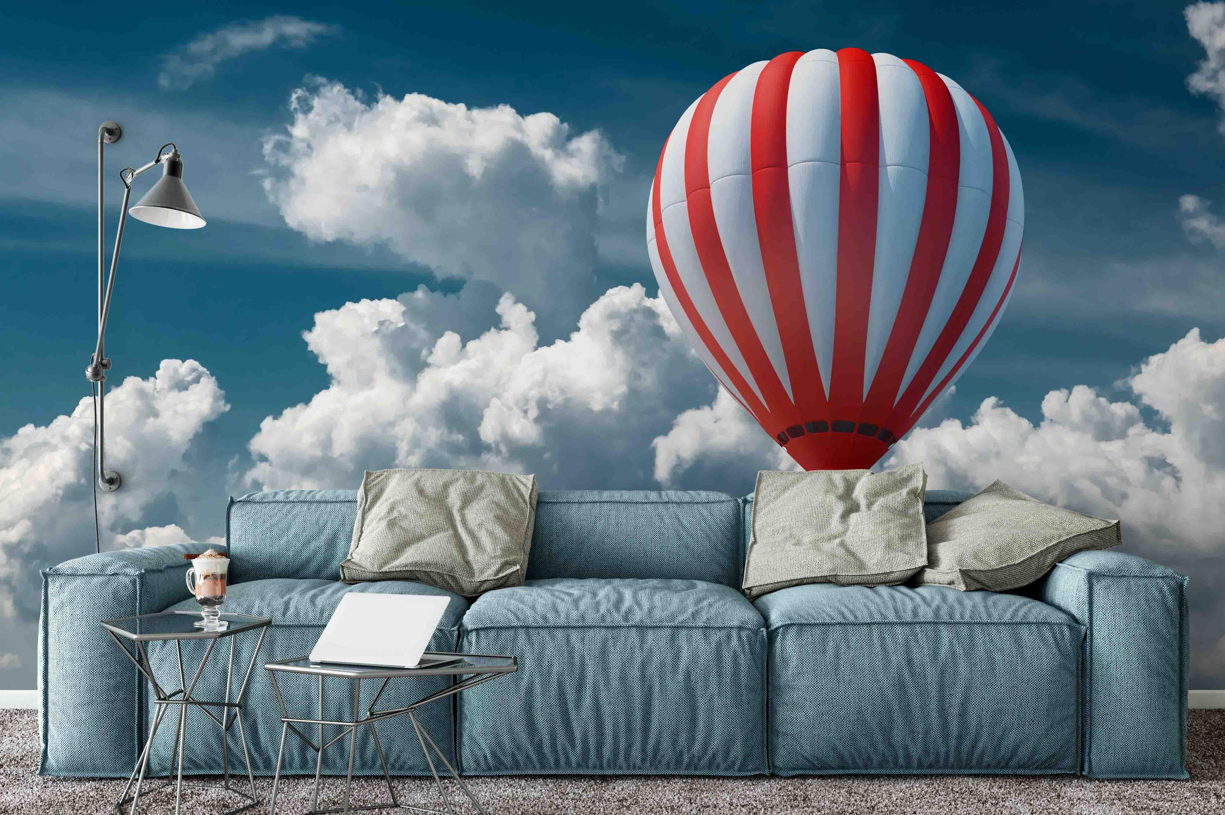 3D blue sky white clouds balloon wall mural wallpaper 9- Jess Art Decoration