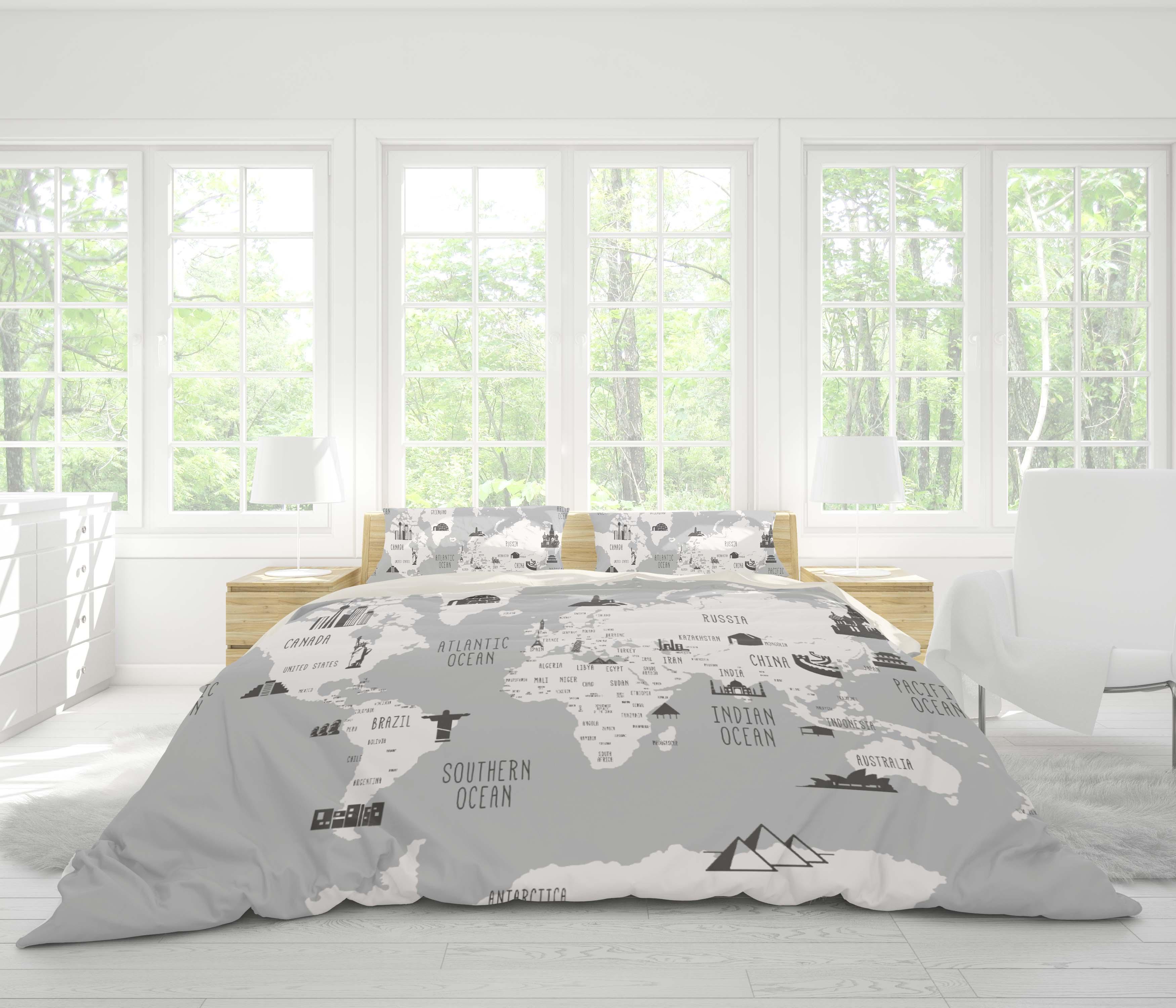 3D Gray World Map Quilt Cover Set Bedding Set Pillowcases 26- Jess Art Decoration