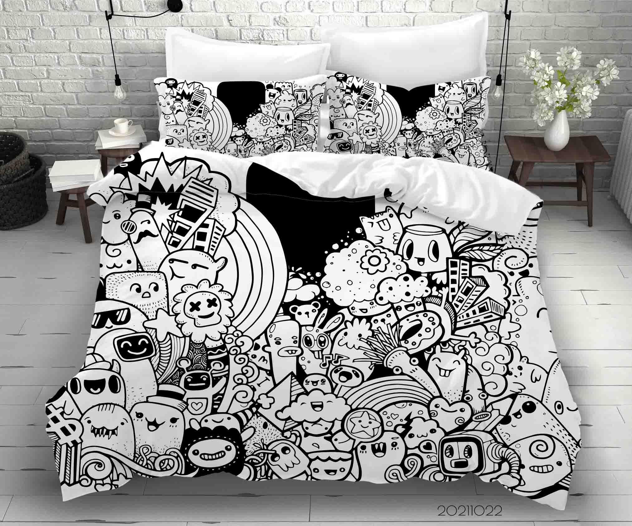 3D Abstract Gray Monster Graffiti Quilt Cover Set Bedding Set Duvet Cover Pillowcases 10- Jess Art Decoration