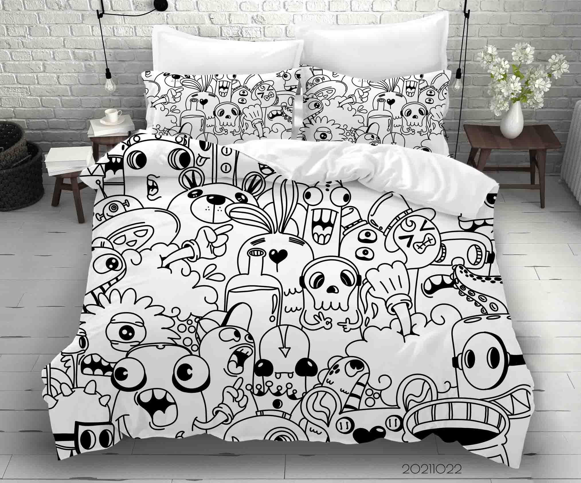 3D Cute Monster Graffiti Quilt Cover Set Bedding Set Duvet Cover Pillowcases 66- Jess Art Decoration