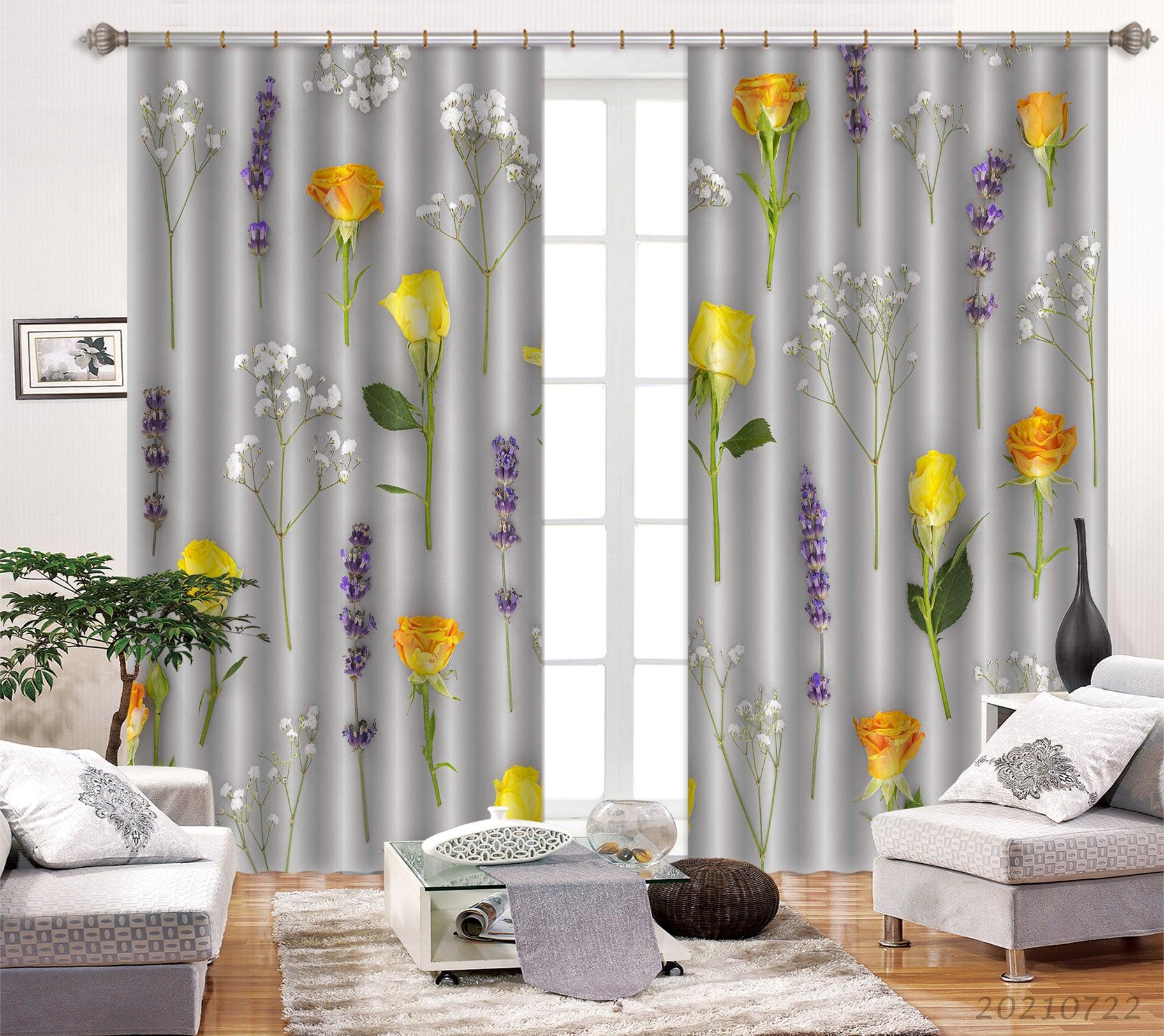 3D Yellow Rose Floral Curtains and Drapes LQH 300- Jess Art Decoration