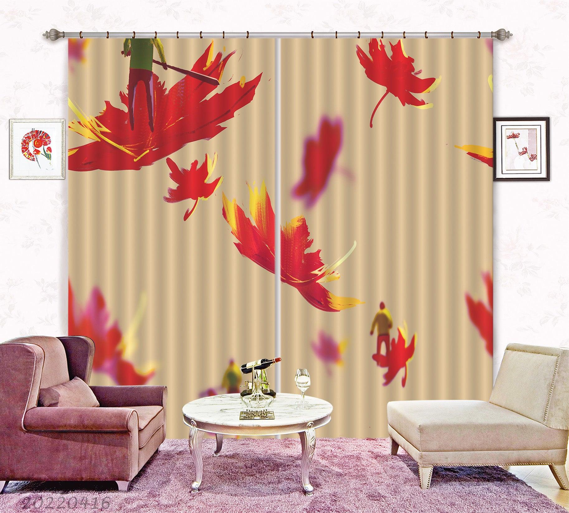 3D Little Man Maple Leaf Autumn Illustration Painting Curtains and Drapes GD 4620- Jess Art Decoration