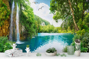 3D Waterfall Forest Bird Wall Mural Wallpaper 50- Jess Art Decoration