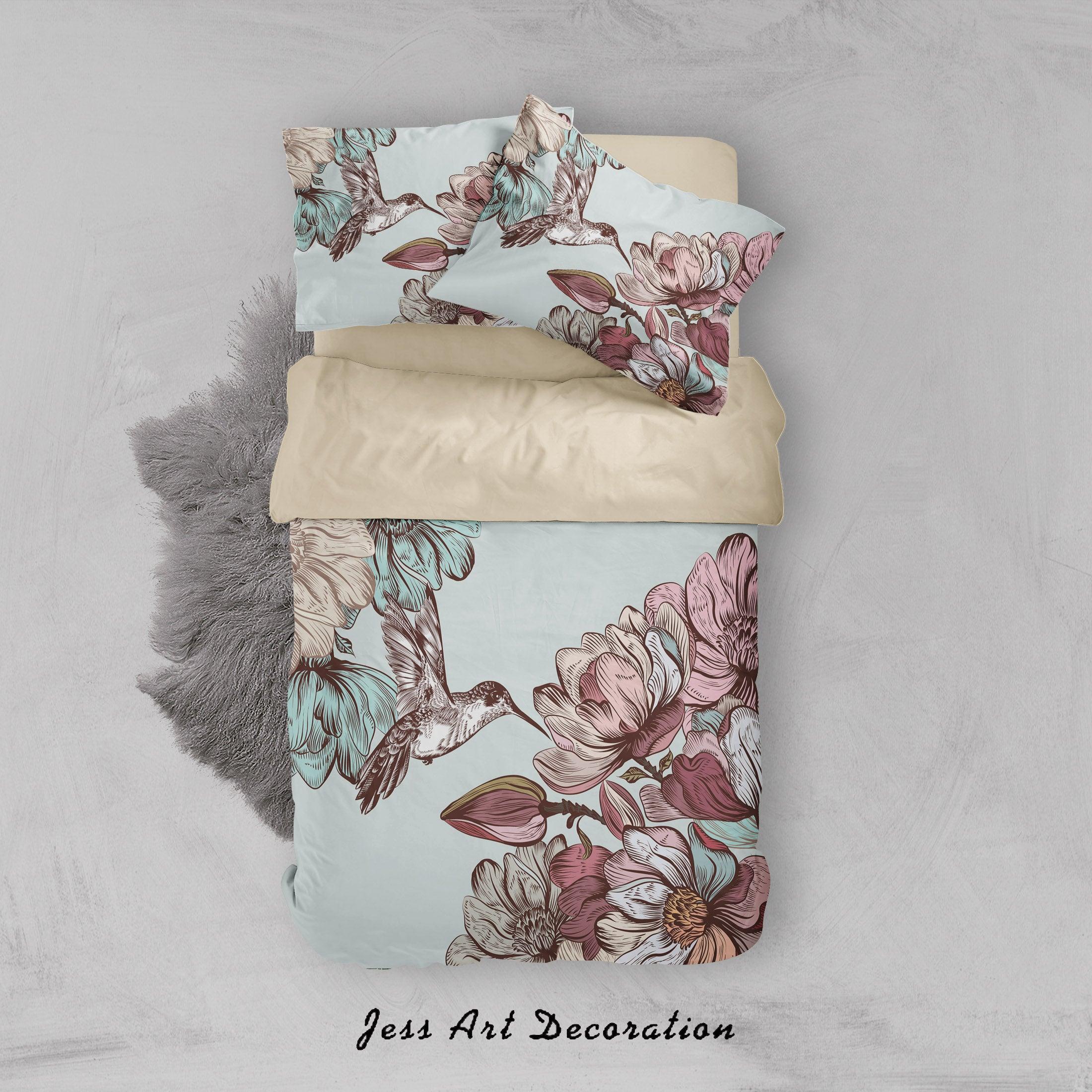 3D Hummingbird Floral Quilt Cover Set Bedding Set Duvet Cover Pillowcases SF9- Jess Art Decoration