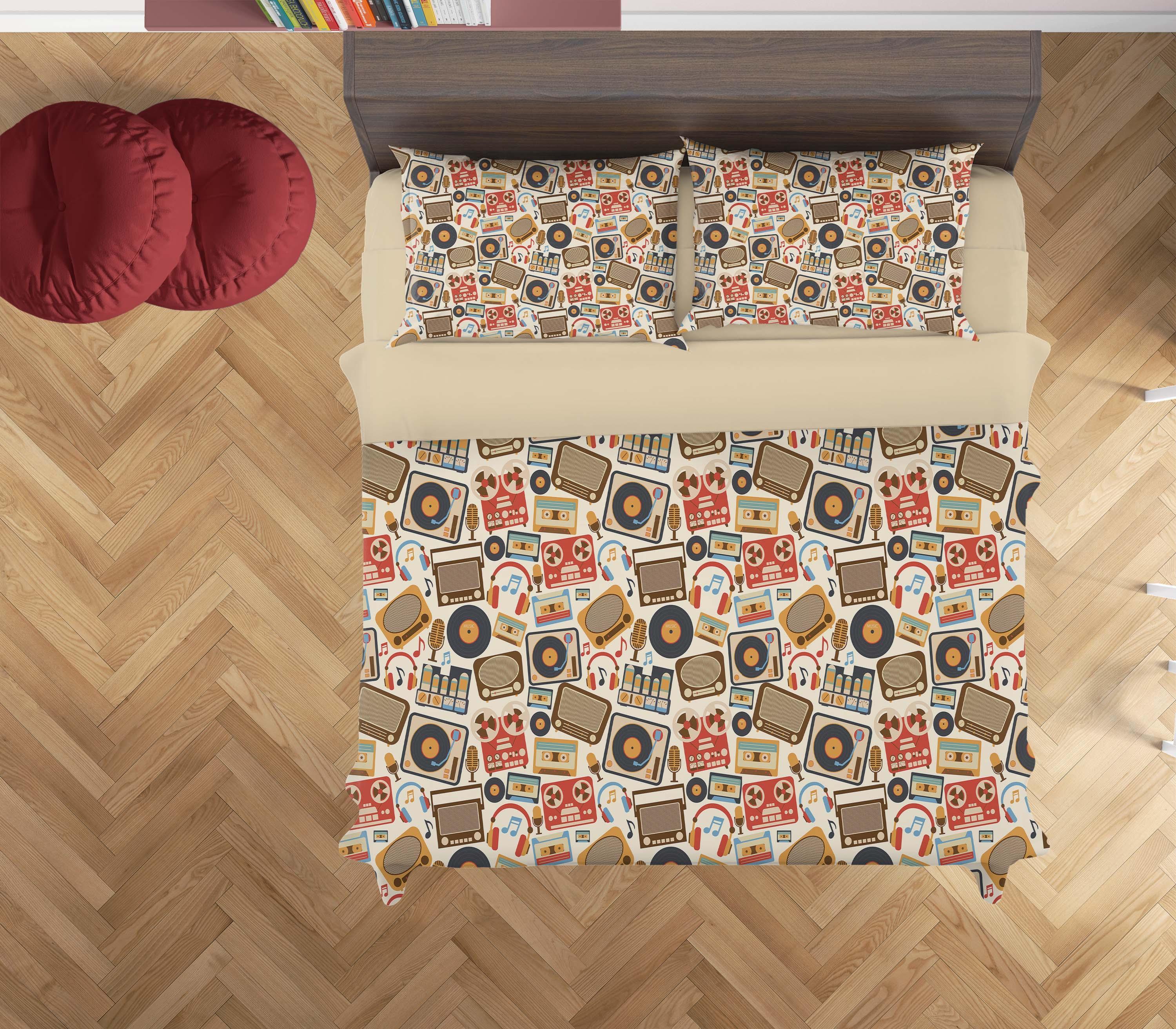 3D Record Player Radio Microphone Headset Cassette Quilt Cover Set Bedding Set Duvet Cover Pillowcases SF58- Jess Art Decoration