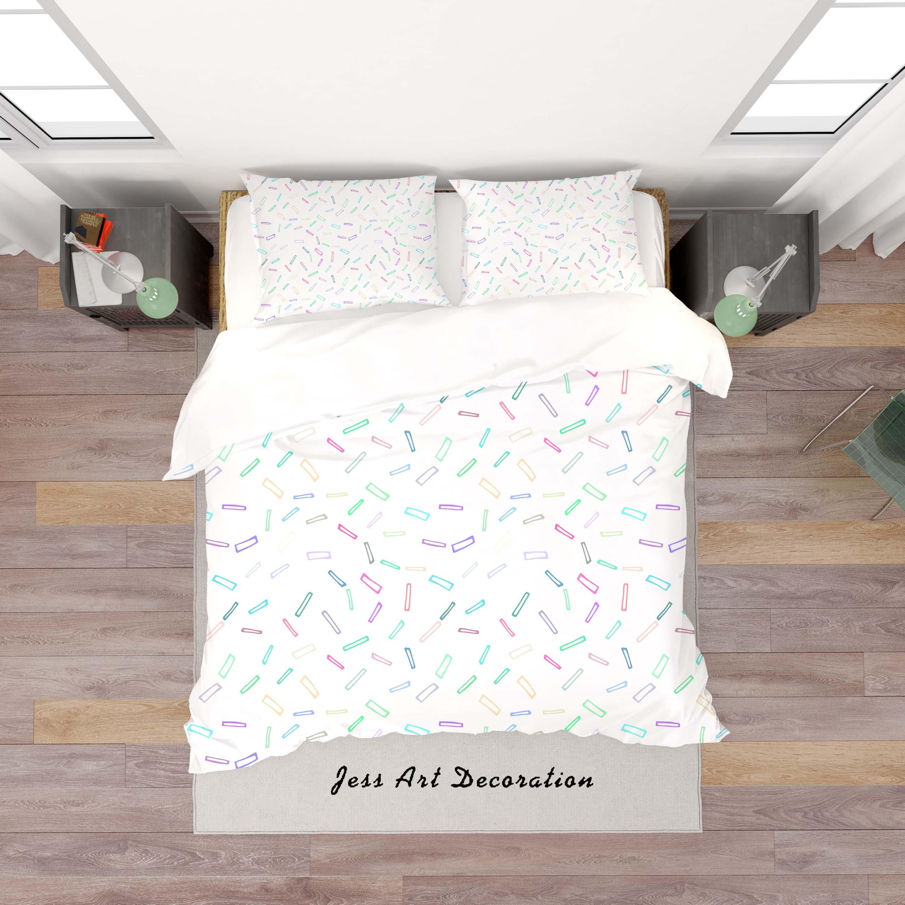 3D White Colorful Geometric Patterns Quilt Cover Set Bedding Set Duvet Cover Pillowcases SF67- Jess Art Decoration