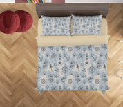 3D Blue Lighthouse Anchor Rudder Shell Fish Bell Compass Quilt Cover Set Bedding Set Duvet Cover Pillowcases SF31- Jess Art Decoration