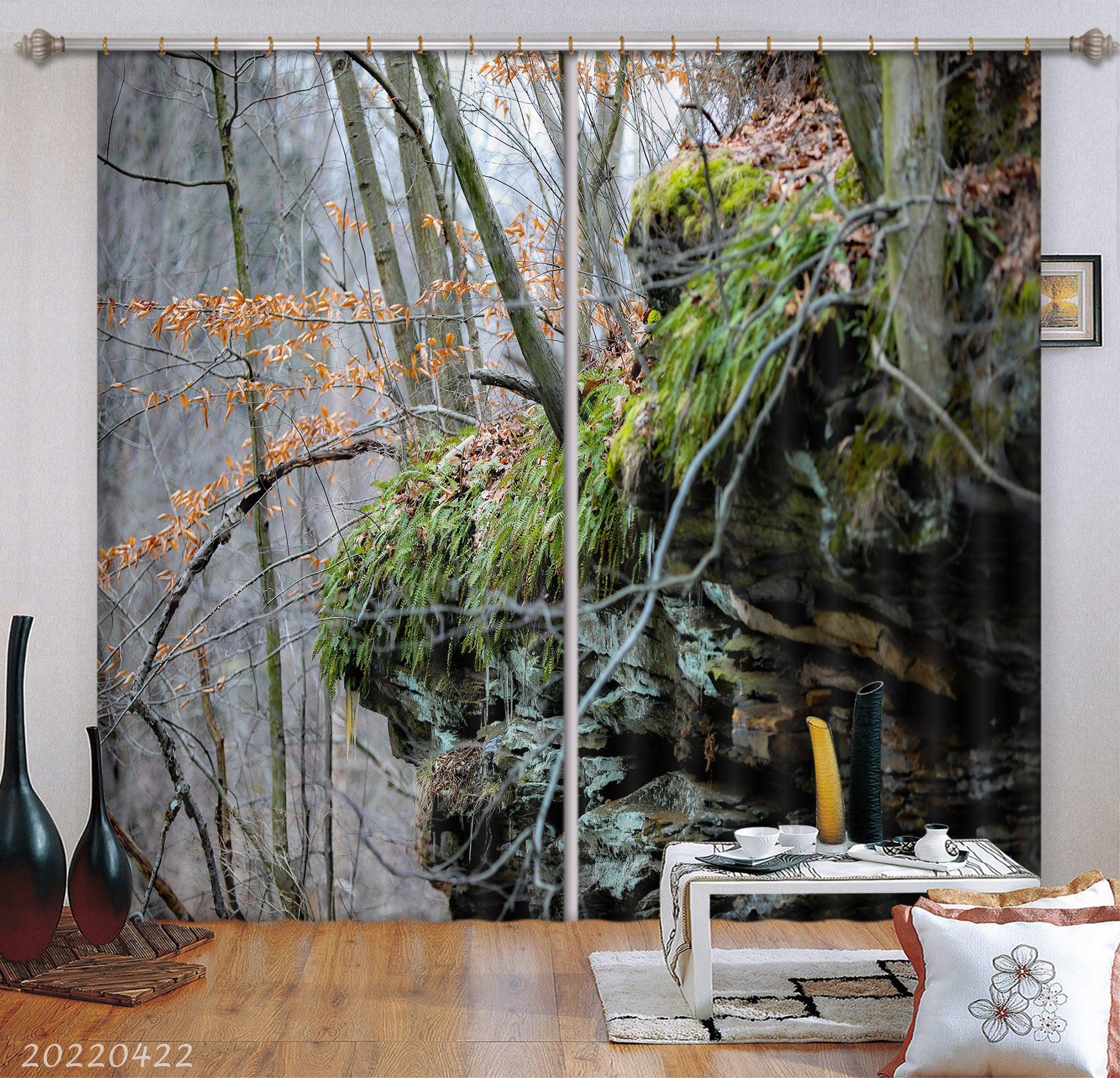 3D Landscape Wilderness Rock Tree Valley Curtains and Drapes GD 4217- Jess Art Decoration