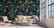 3D Vintage Plants Leaves Blue Pink Flowers Wall Mural Wallpaper GD 3604- Jess Art Decoration
