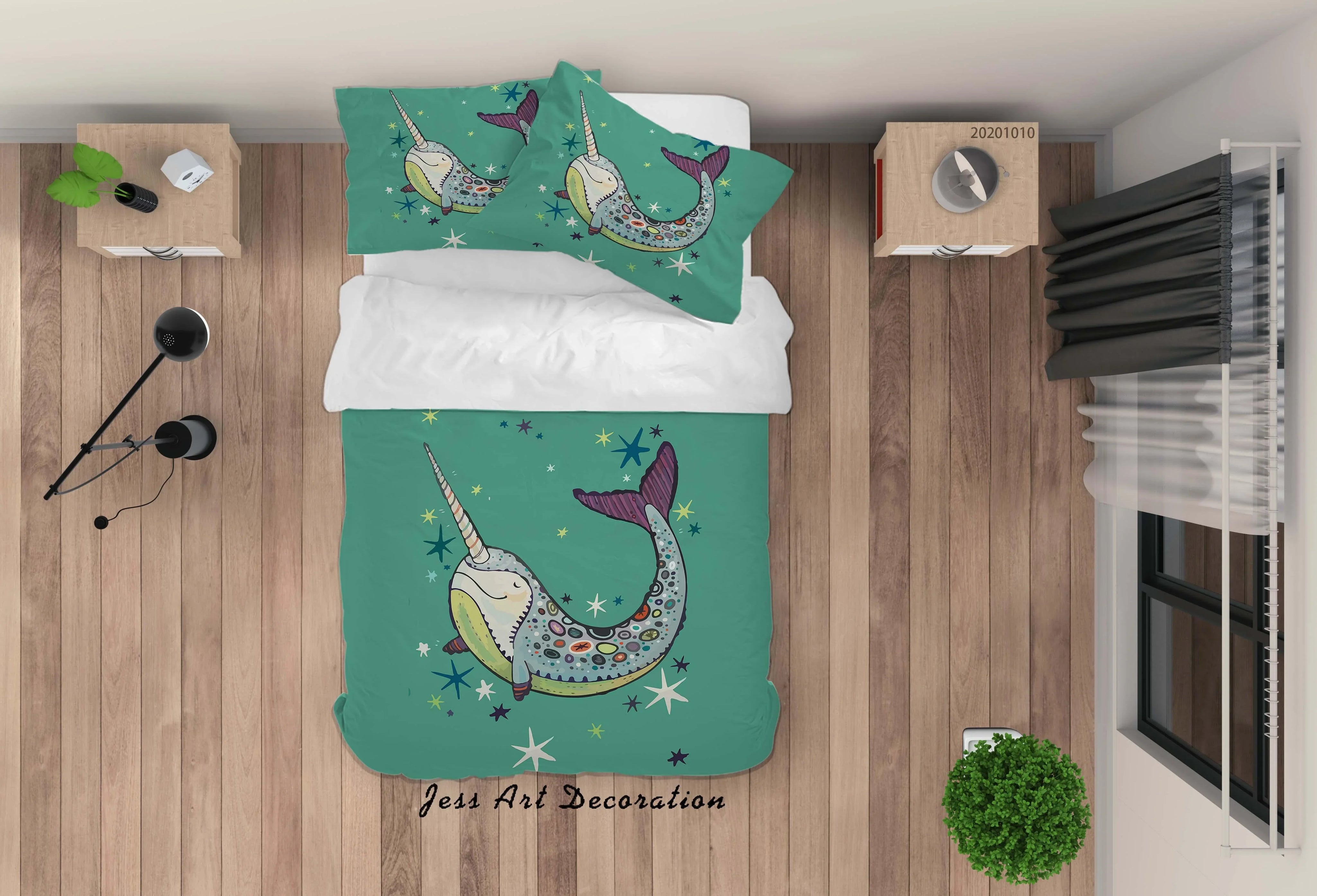3D Cartoon Cute Animal Whale Quilt Cover Set Bedding Set Duvet Cover Pillowcases WJ 9563- Jess Art Decoration
