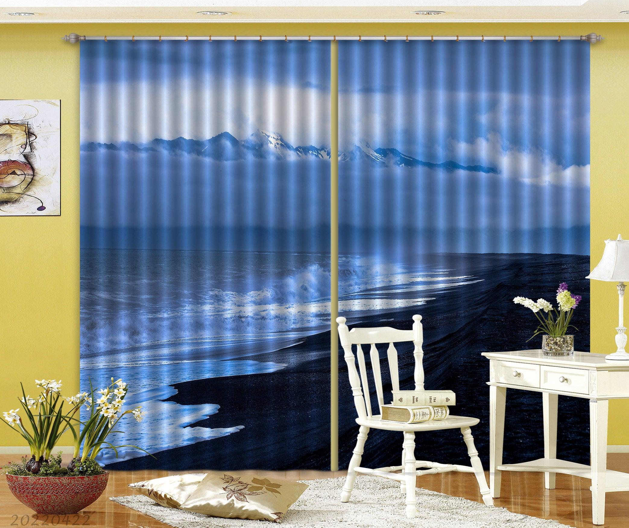 3D Landscape Ocean Wave Coast Cloudy Curtains and Drapes GD 4262- Jess Art Decoration