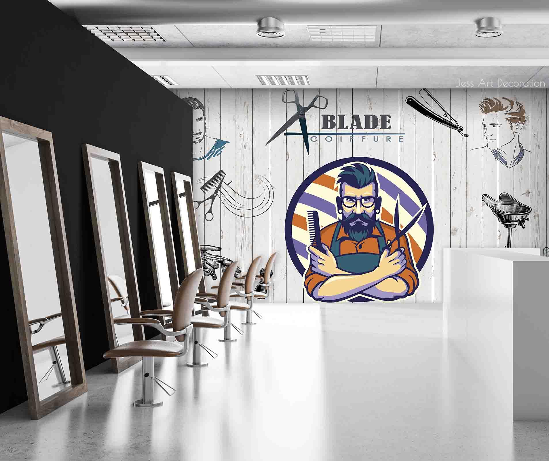 Barbershop Scissors Tool Men Shop Wallpaper barbershop graffiti wall mural for barber shop - view 3