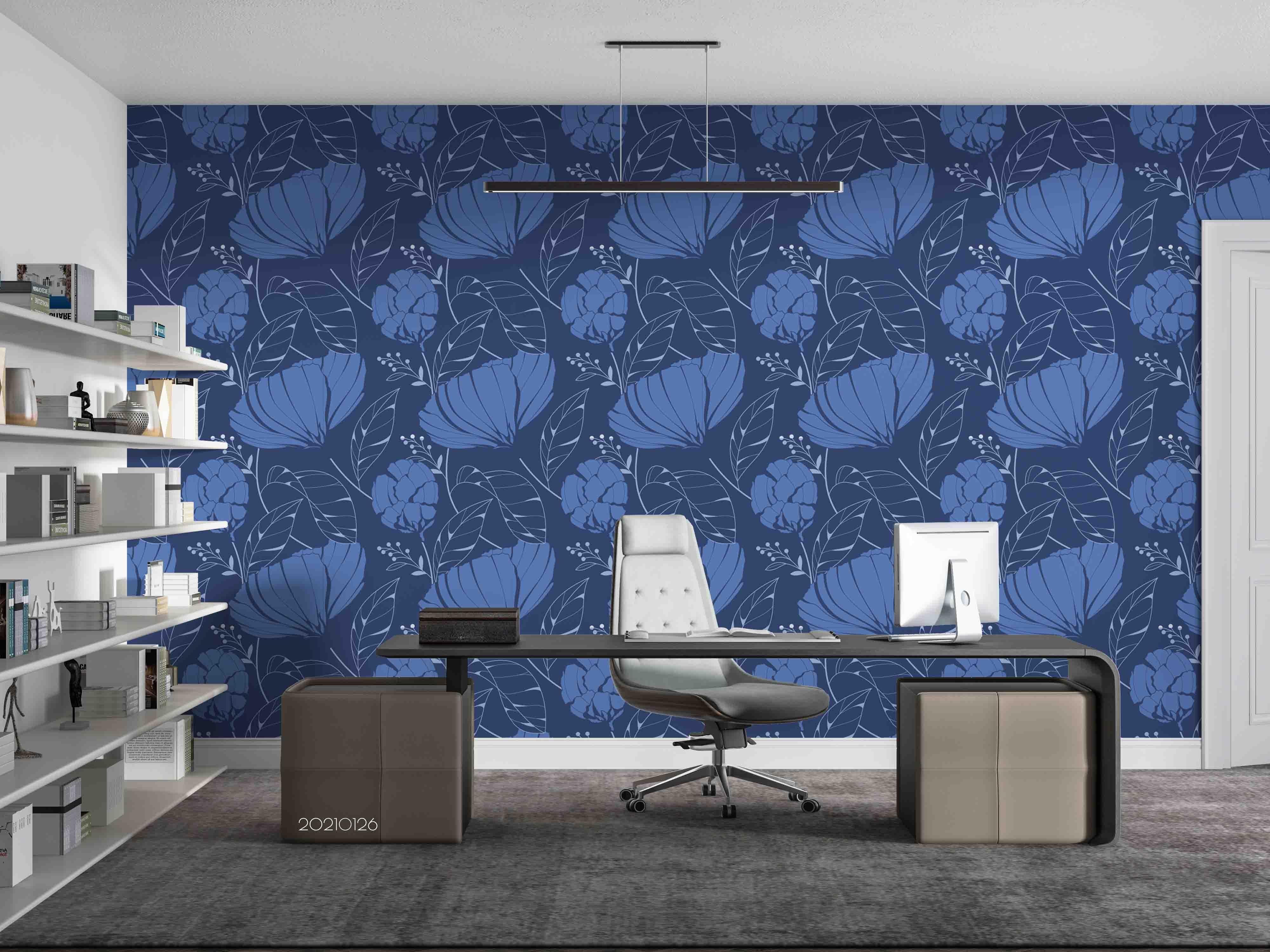 3D Hand Drawn Blue Floral Wall Mural Wallpaper LQH 15- Jess Art Decoration